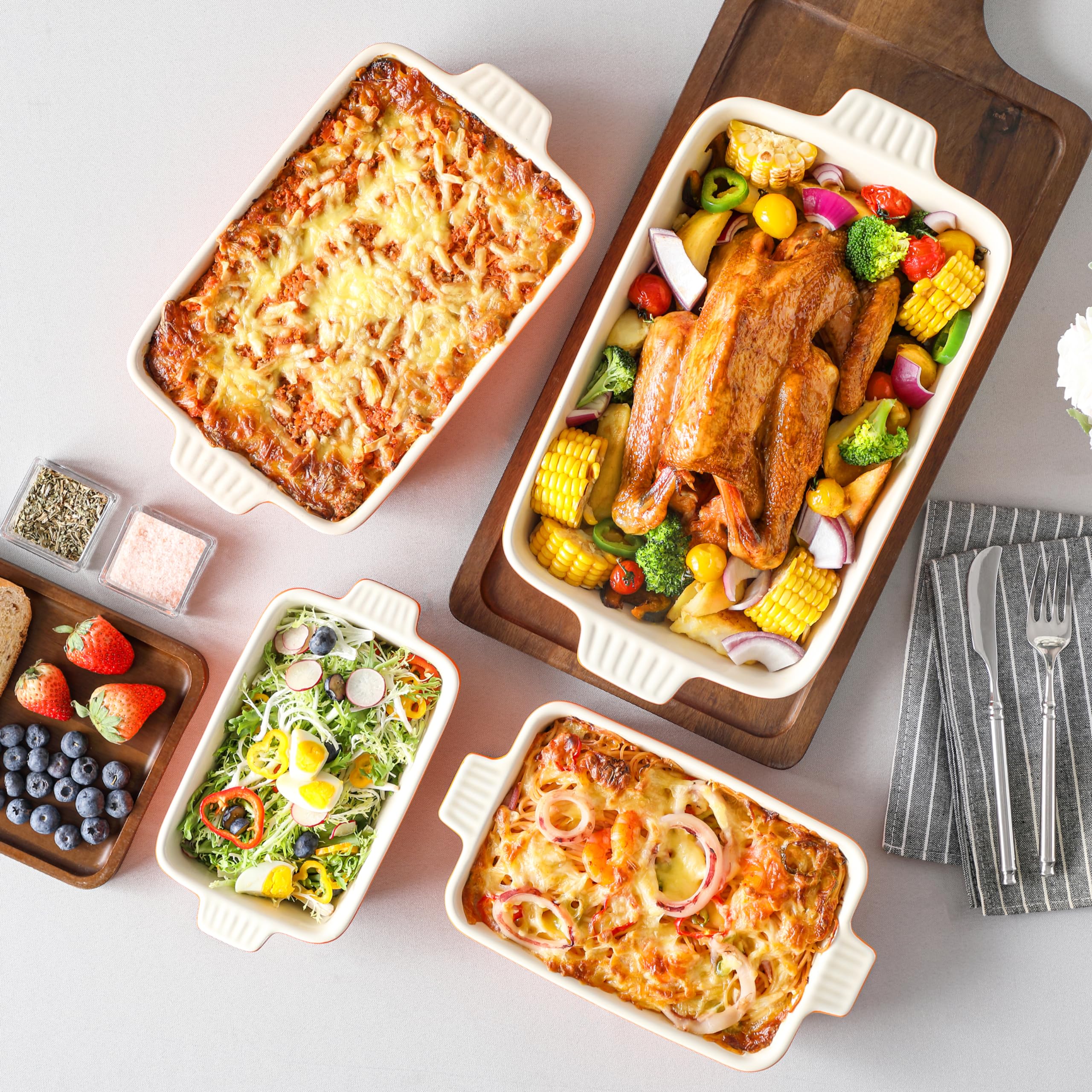 MALACASA Bakeware Set of 4, Porcelain Baking Pans Set for Oven, Casserole Dish, Ceramic Rectangular Baking Dish Lasagna Pans for Cooking Cake Kitchen, Orange(9.4"/11.1"/12.2"/14.7"), Series BAKE.BAKE - Image 4