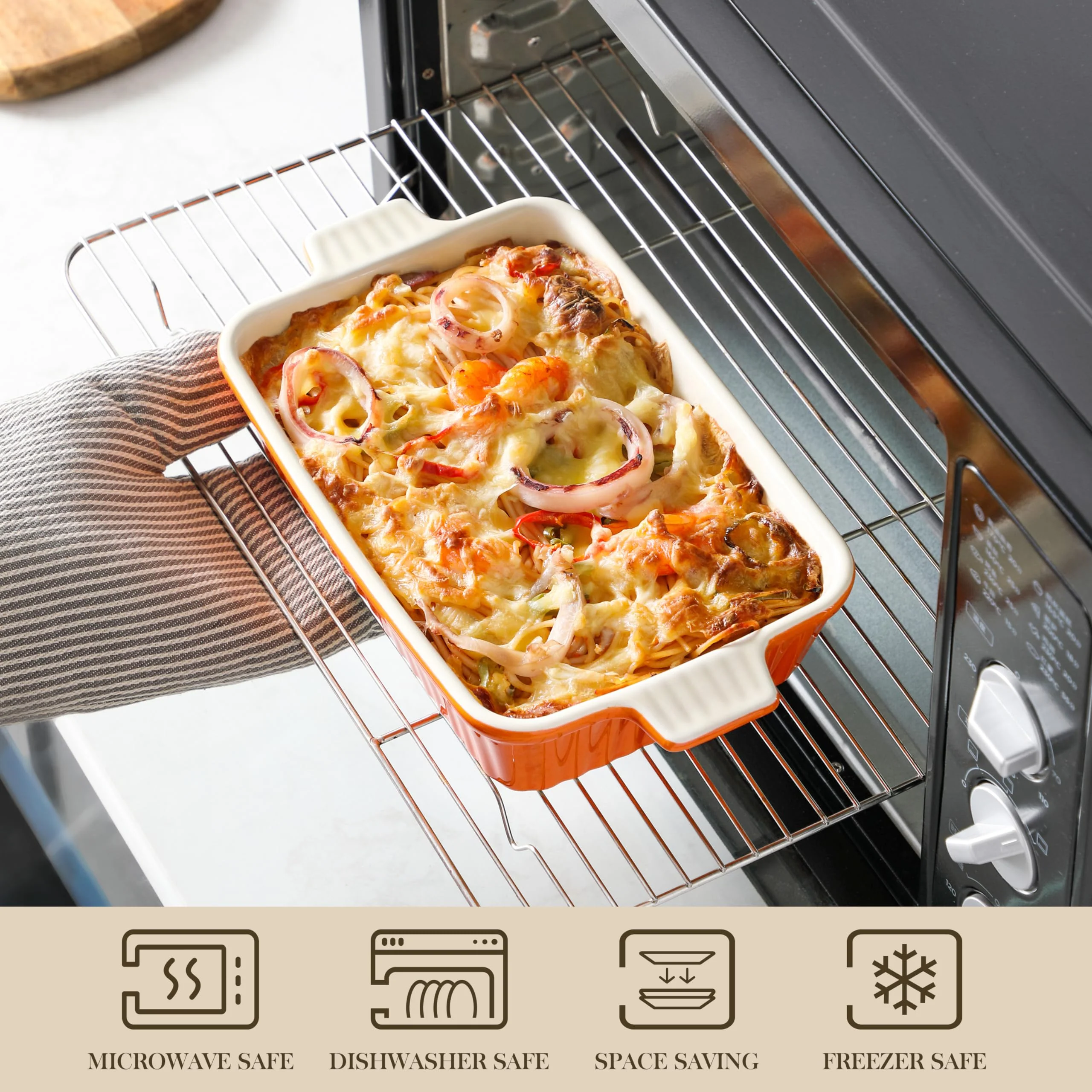 MALACASA Bakeware Set of 4, Porcelain Baking Pans Set for Oven, Casserole Dish, Ceramic Rectangular Baking Dish Lasagna Pans for Cooking Cake Kitchen, Orange(9.4"/11.1"/12.2"/14.7"), Series BAKE.BAKE - Image 5