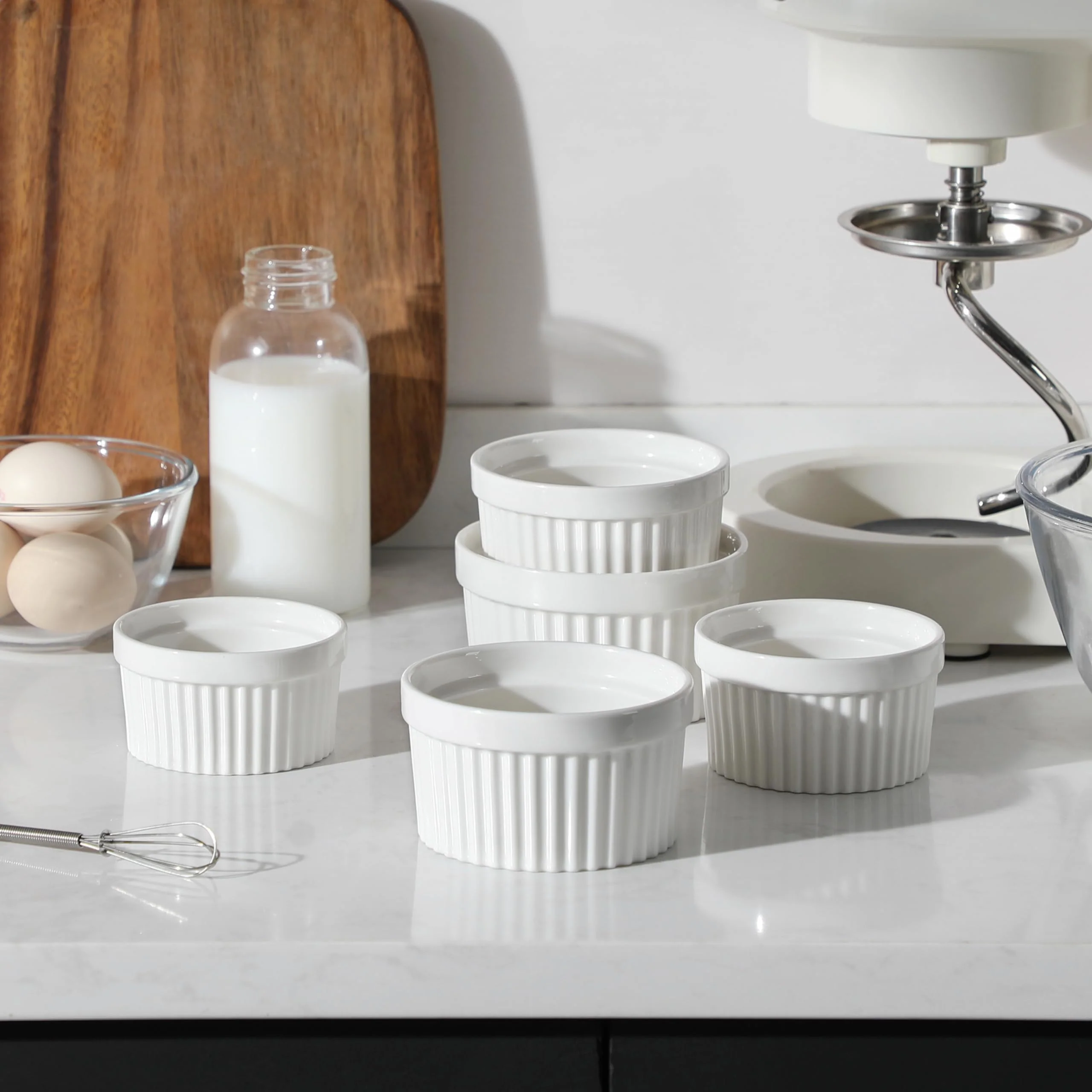 MALACASA Ramekins 10 oz Oven Safe, Porcelain Creme Brulee Ramekins Pudding Custard Cups Large Ceramic Souffle Dishes Ramakan Ramiken Ramicans Baking Bowls Set of 6, White, Series RAMEKIN-DISH - Image 10
