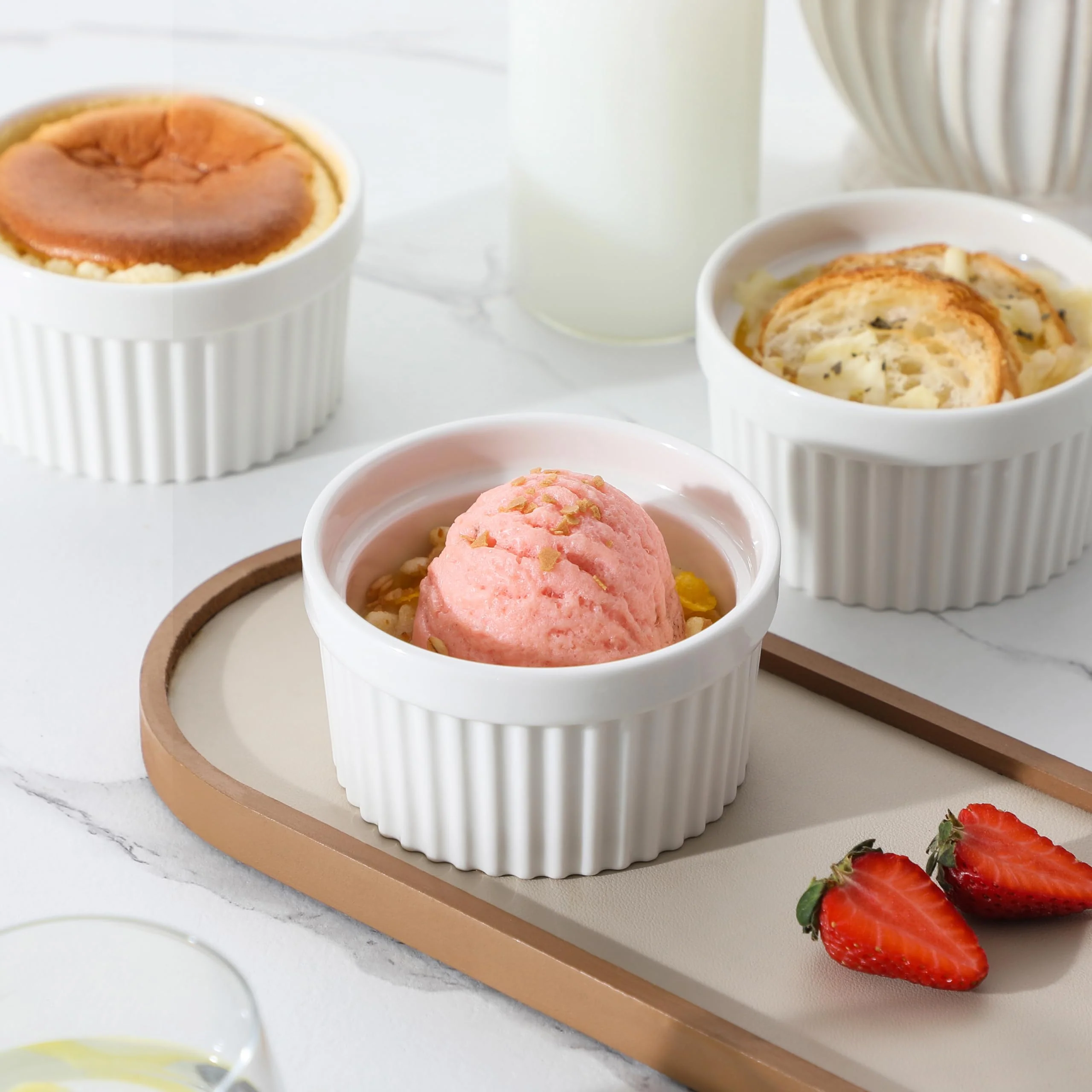 MALACASA Ramekins 10 oz Oven Safe, Porcelain Creme Brulee Ramekins Pudding Custard Cups Large Ceramic Souffle Dishes Ramakan Ramiken Ramicans Baking Bowls Set of 6, White, Series RAMEKIN-DISH - Image 11