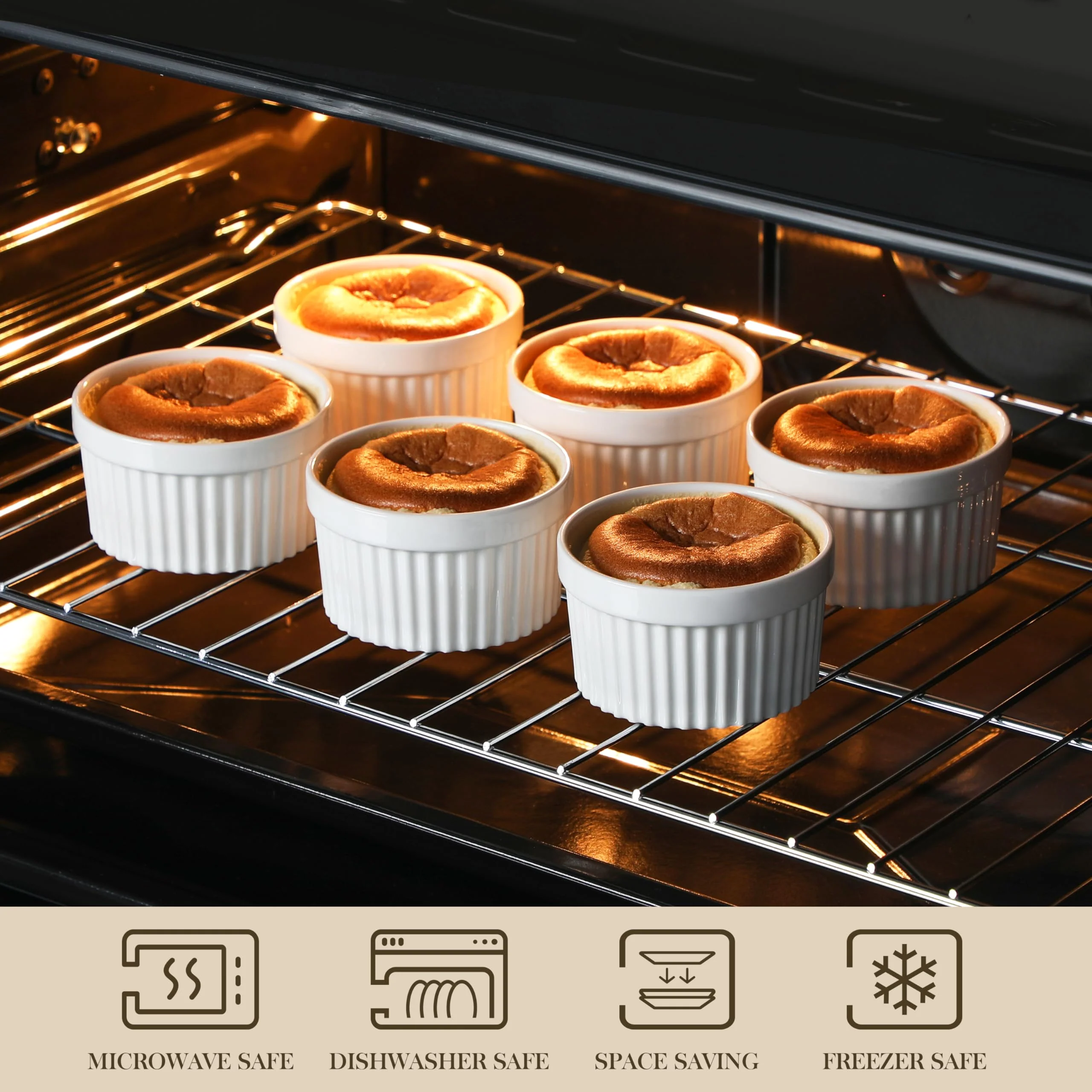 MALACASA Ramekins 10 oz Oven Safe, Porcelain Creme Brulee Ramekins Pudding Custard Cups Large Ceramic Souffle Dishes Ramakan Ramiken Ramicans Baking Bowls Set of 6, White, Series RAMEKIN-DISH - Image 13