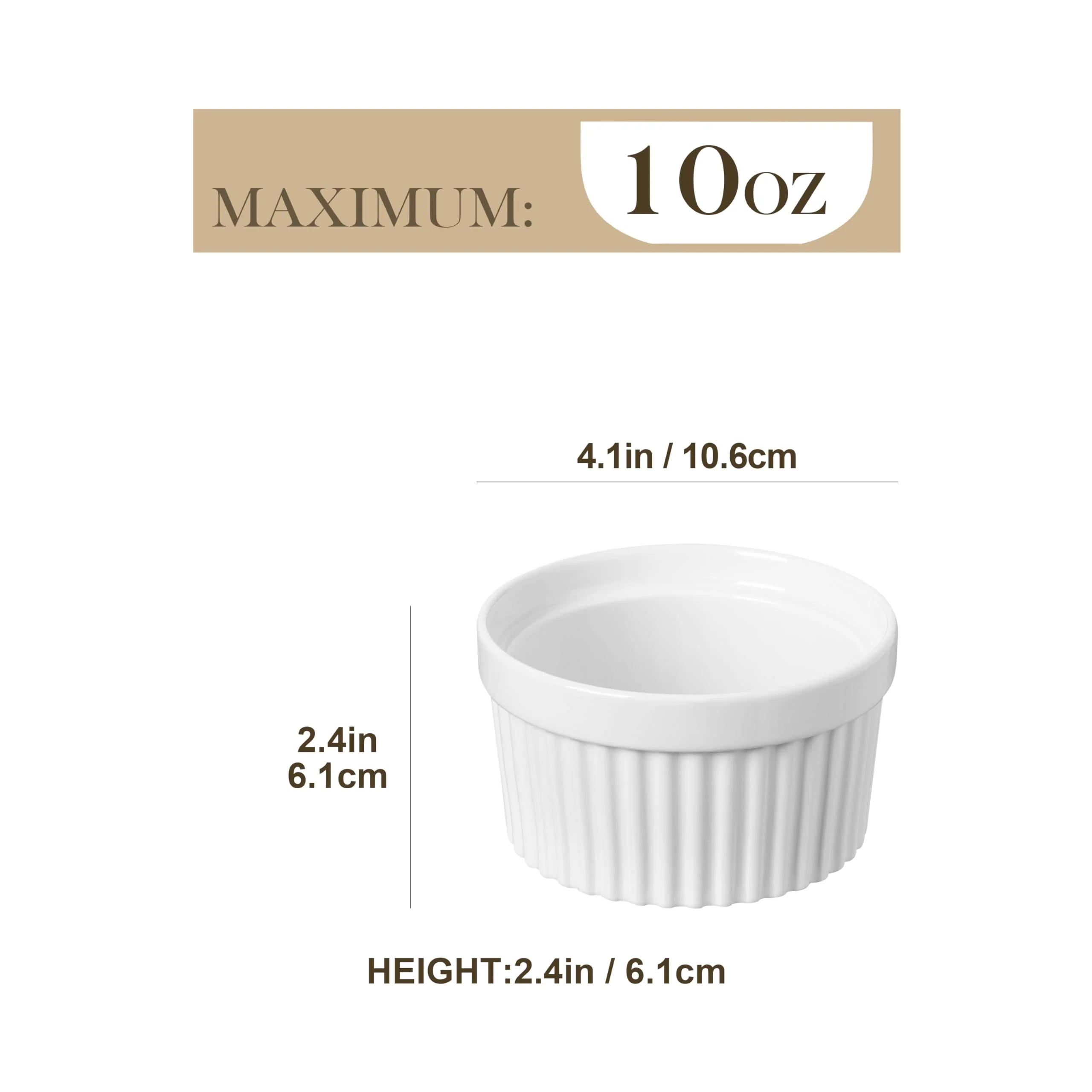 MALACASA Ramekins 10 oz Oven Safe, Porcelain Creme Brulee Ramekins Pudding Custard Cups Large Ceramic Souffle Dishes Ramakan Ramiken Ramicans Baking Bowls Set of 6, White, Series RAMEKIN-DISH - Image 15