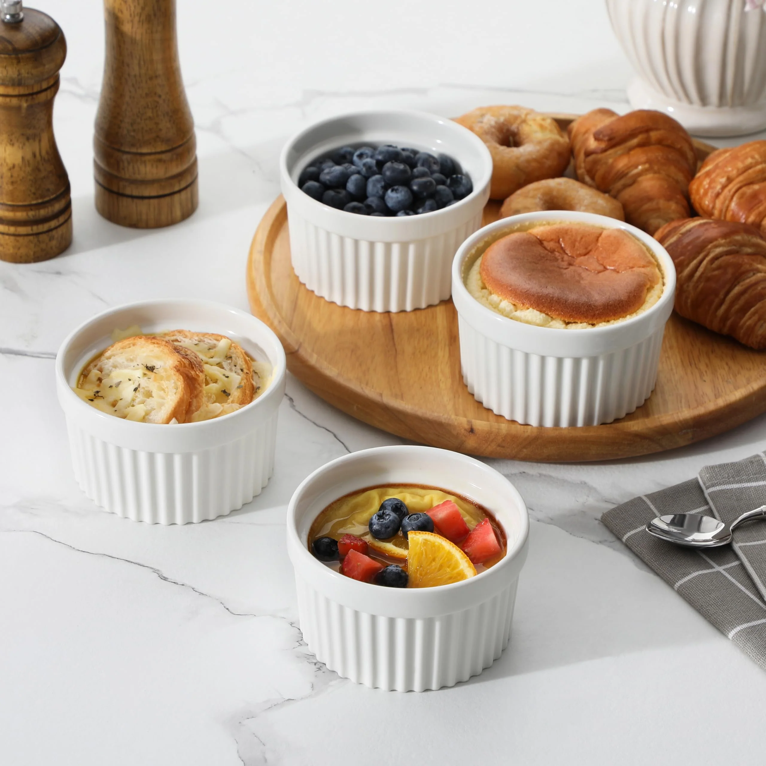 MALACASA Ramekins 10 oz Oven Safe, Porcelain Creme Brulee Ramekins Pudding Custard Cups Large Ceramic Souffle Dishes Ramakan Ramiken Ramicans Baking Bowls Set of 6, White, Series RAMEKIN-DISH - Image 9