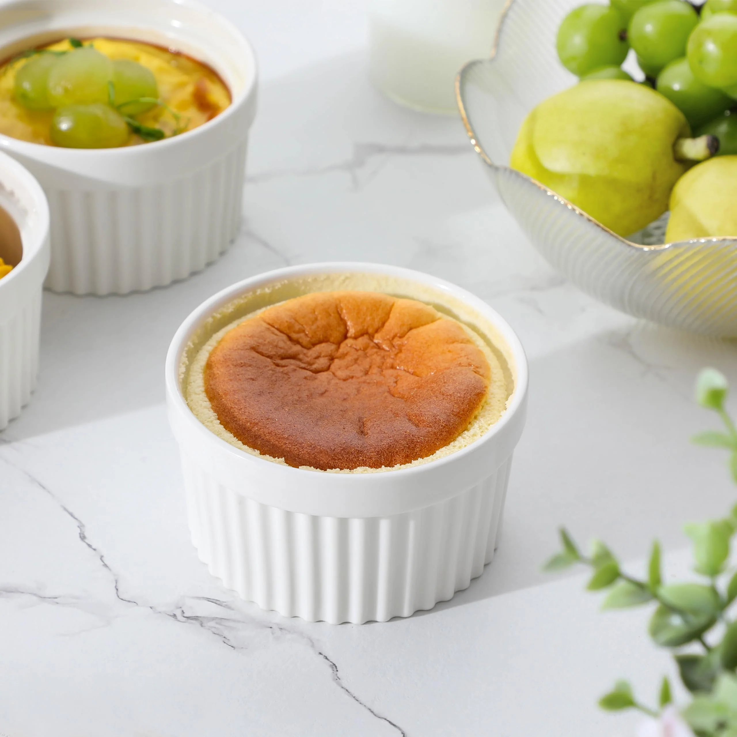 MALACASA Ramekins 12 oz Oven Safe, Porcelain Creme Brulee Ramekins Pudding Custard Cups Large Ceramic Souffle Dishes Ramakan Ramiken Ramicans Baking Bowls Set of 6, White, Series RAMEKIN-DISH - Image 10