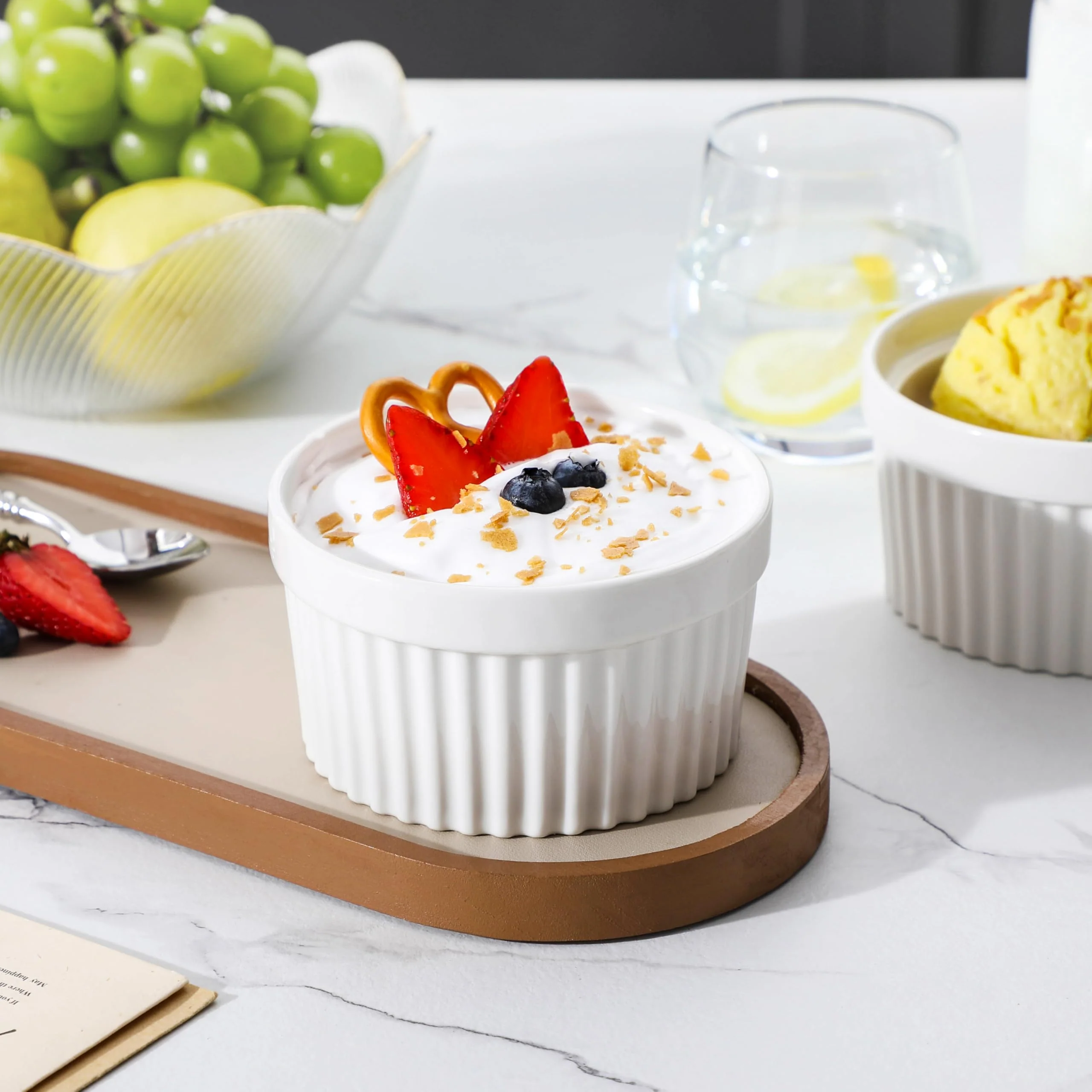 MALACASA Ramekins 12 oz Oven Safe, Porcelain Creme Brulee Ramekins Pudding Custard Cups Large Ceramic Souffle Dishes Ramakan Ramiken Ramicans Baking Bowls Set of 6, White, Series RAMEKIN-DISH - Image 11