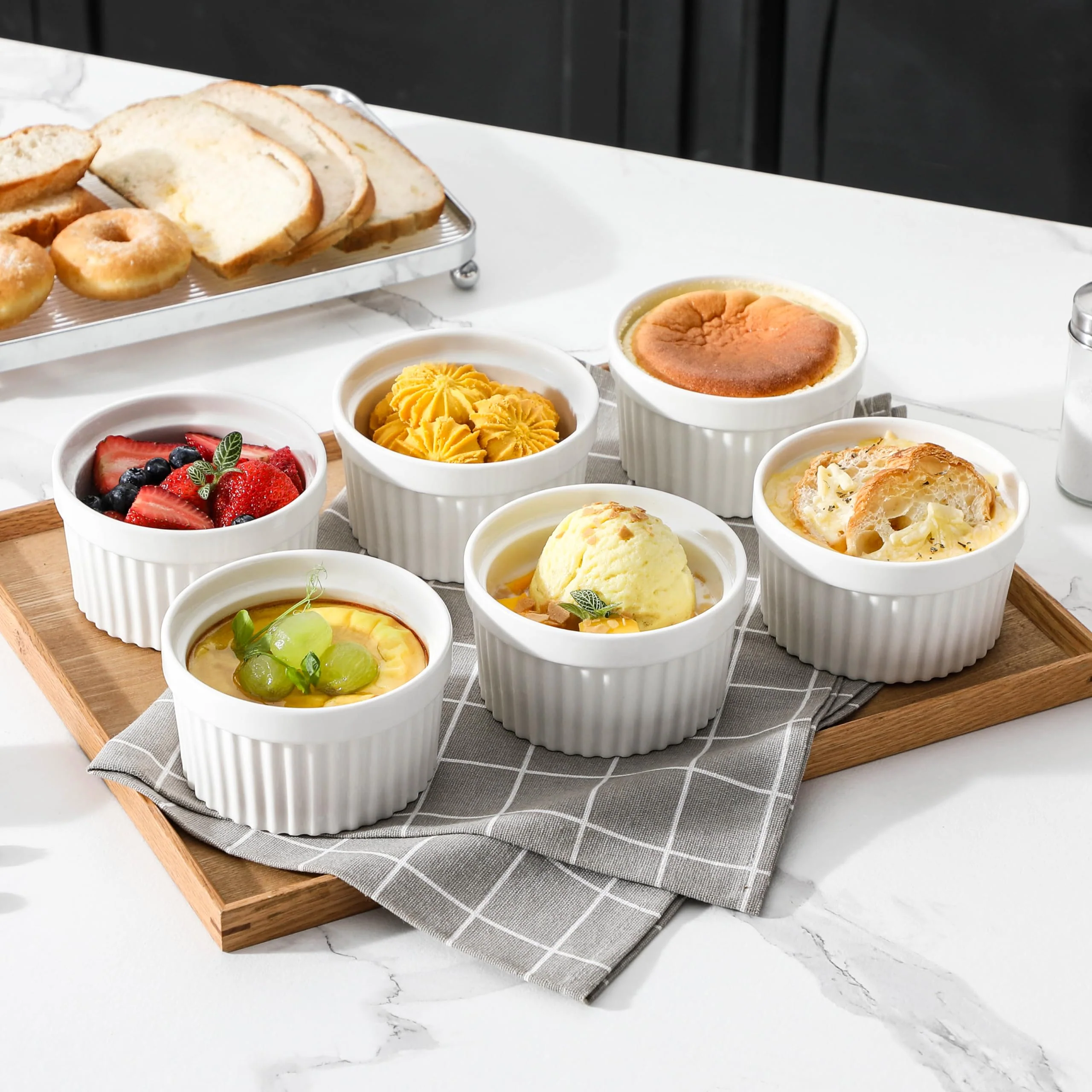 MALACASA Ramekins 12 oz Oven Safe, Porcelain Creme Brulee Ramekins Pudding Custard Cups Large Ceramic Souffle Dishes Ramakan Ramiken Ramicans Baking Bowls Set of 6, White, Series RAMEKIN-DISH - Image 12