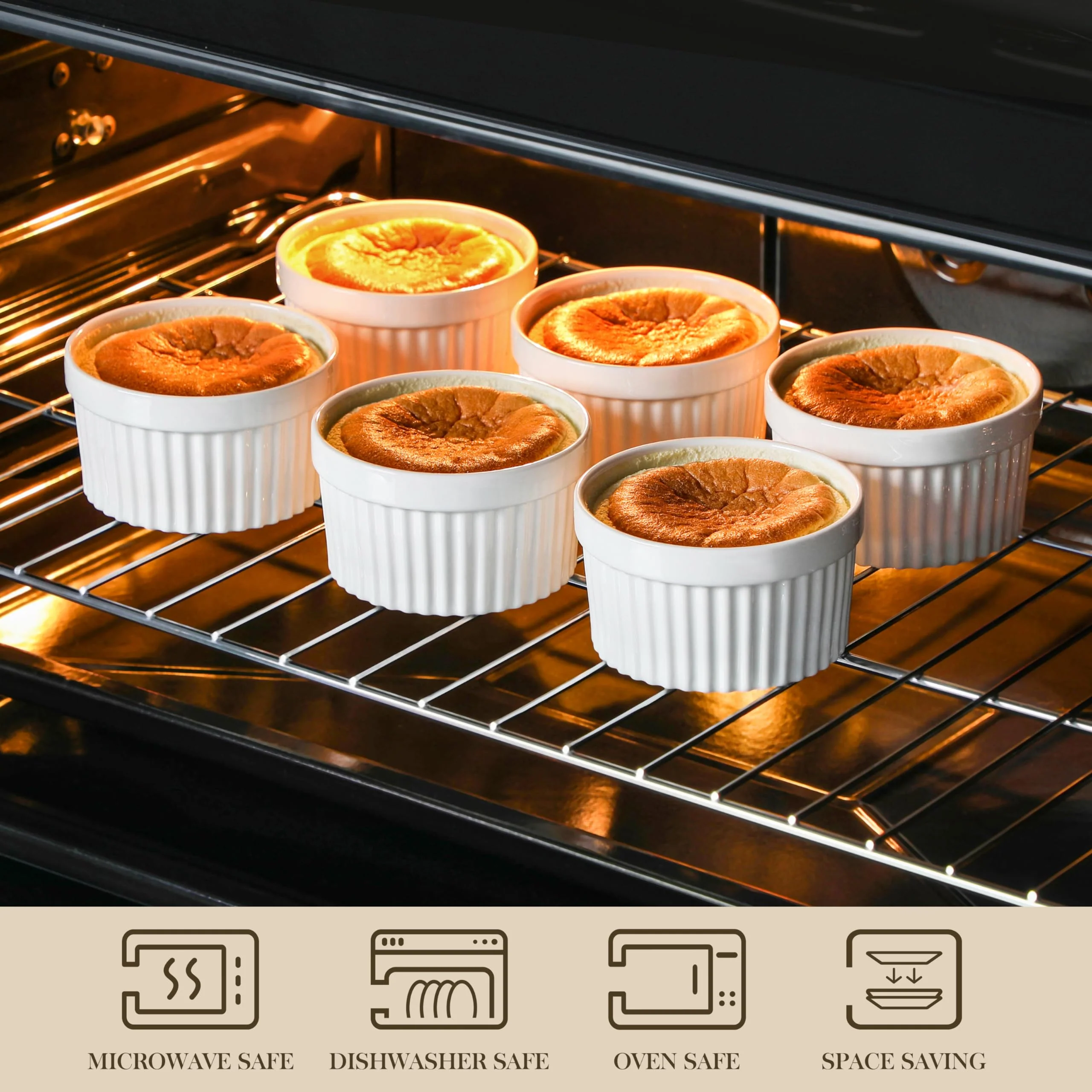 MALACASA Ramekins 12 oz Oven Safe, Porcelain Creme Brulee Ramekins Pudding Custard Cups Large Ceramic Souffle Dishes Ramakan Ramiken Ramicans Baking Bowls Set of 6, White, Series RAMEKIN-DISH - Image 13