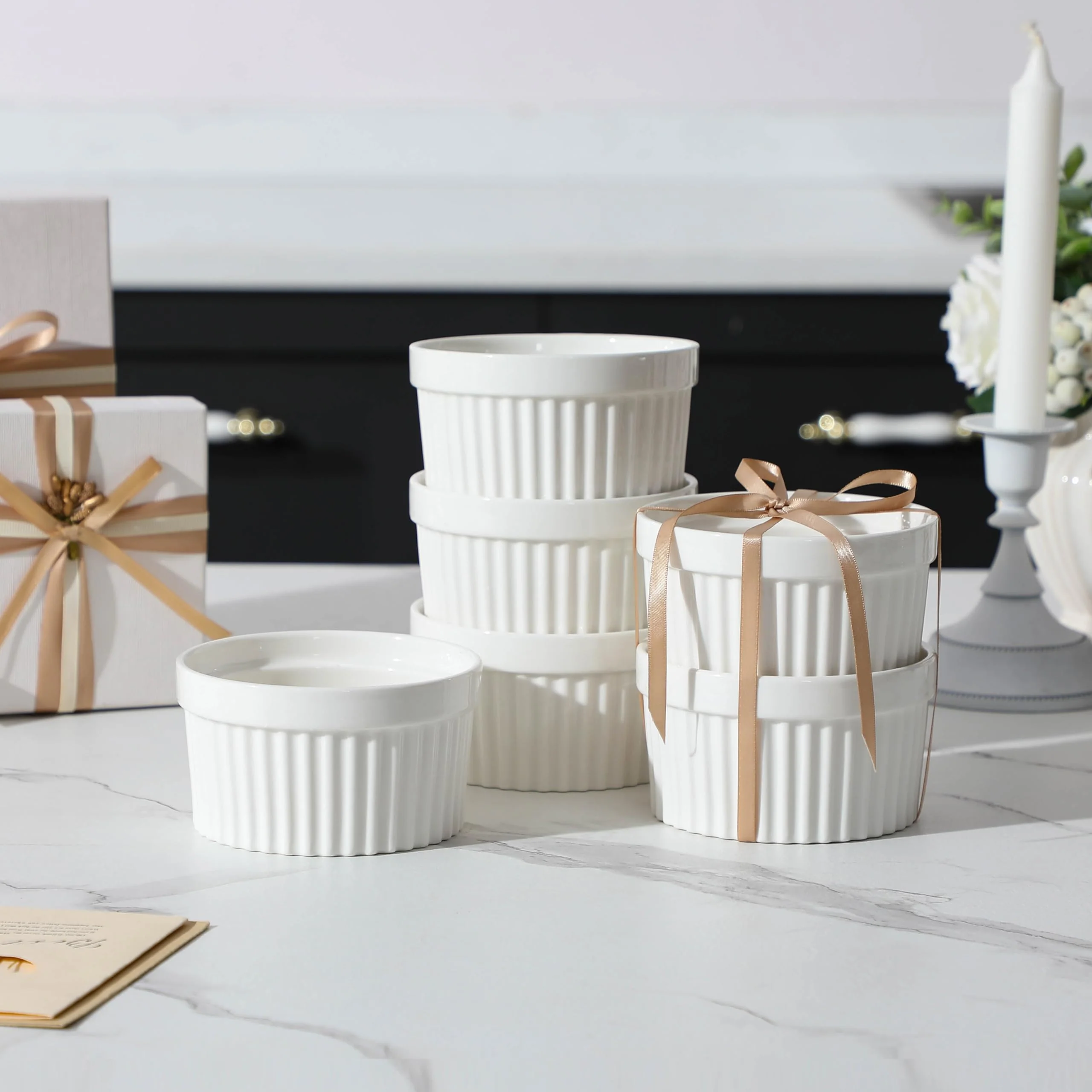 MALACASA Ramekins 12 oz Oven Safe, Porcelain Creme Brulee Ramekins Pudding Custard Cups Large Ceramic Souffle Dishes Ramakan Ramiken Ramicans Baking Bowls Set of 6, White, Series RAMEKIN-DISH - Image 8