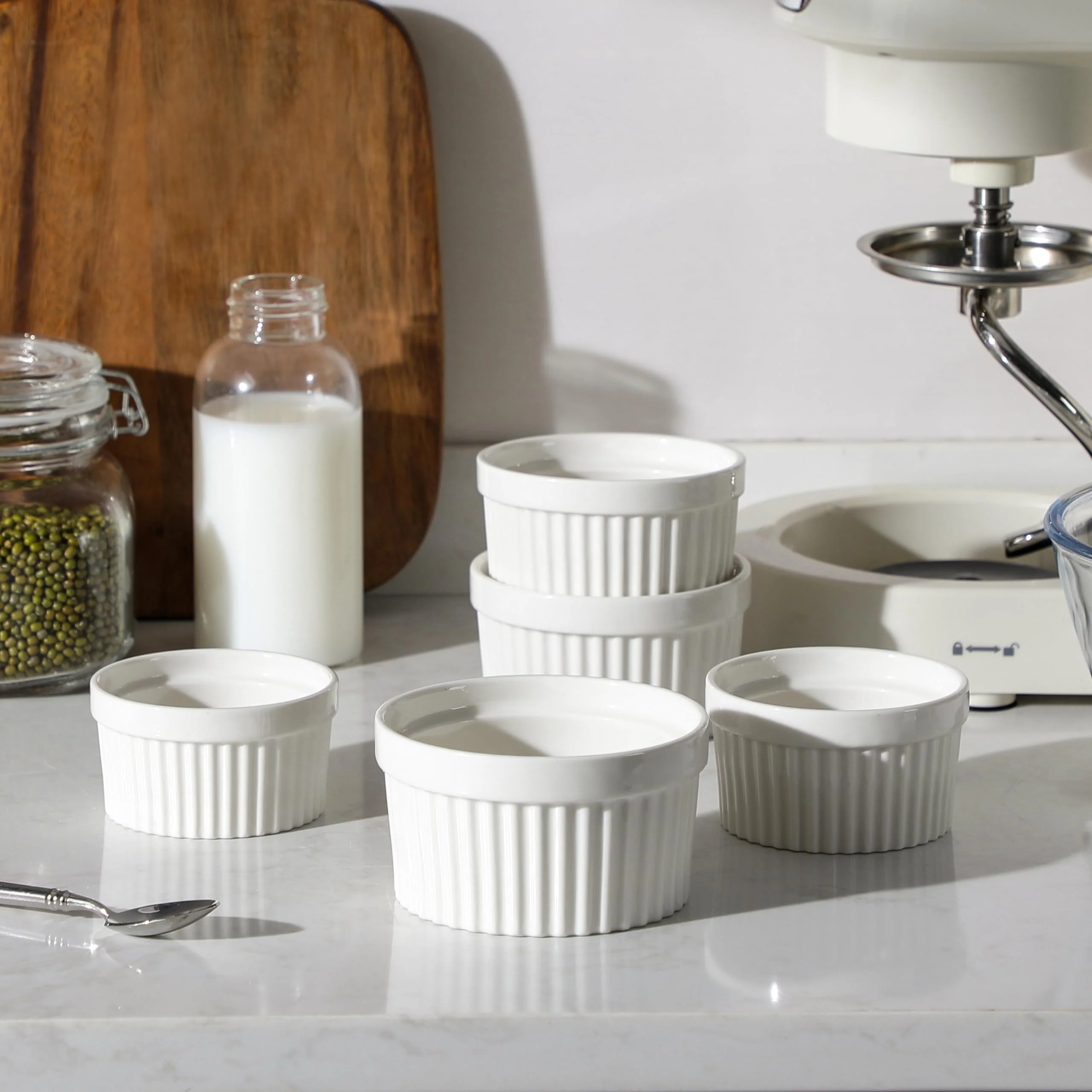 MALACASA Ramekins 12 oz Oven Safe, Porcelain Creme Brulee Ramekins Pudding Custard Cups Large Ceramic Souffle Dishes Ramakan Ramiken Ramicans Baking Bowls Set of 6, White, Series RAMEKIN-DISH - Image 9