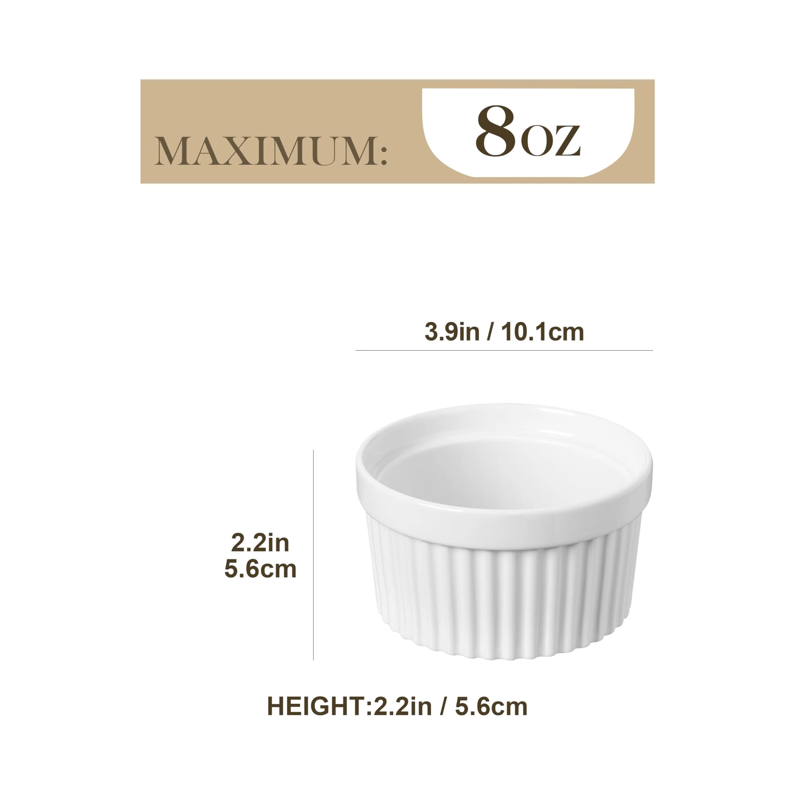 MALACASA Ramekins 8 oz Oven Safe, Porcelain Creme Brulee Ramekins Pudding Custard Cups Ceramic Souffle Dishes Ramakan Ramiken Ramicans Baking Bowls Set of 6, White, Series RAMEKIN-DISH - Image 15