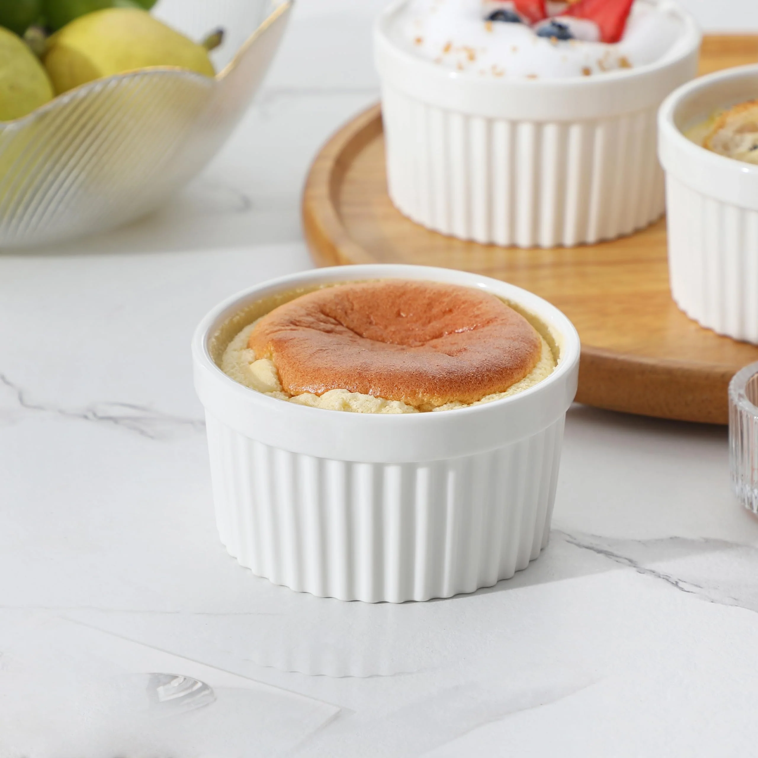 MALACASA Ramekins 8 oz Oven Safe, Porcelain Creme Brulee Ramekins Pudding Custard Cups Ceramic Souffle Dishes Ramakan Ramiken Ramicans Baking Bowls Set of 6, White, Series RAMEKIN-DISH - Image 8