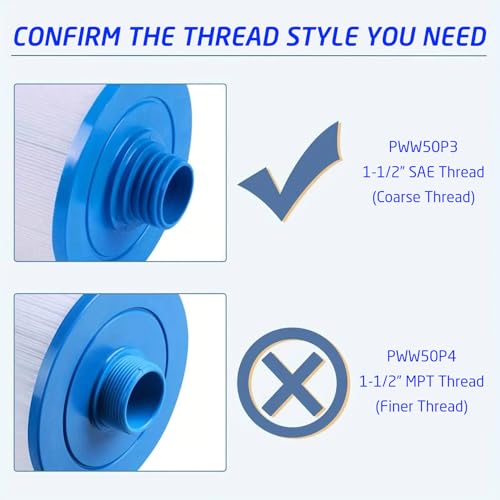 Malaka Spa Filter Compatible with PWW50P3 6CH-940 FC-0359 1-1/2'' SAE/Coarse Thread φ6x8 '' Hot tub Filter Cartridge (NOT PWW50P4 NOT MPT/Fine Thread), 2-Pack - Image 9