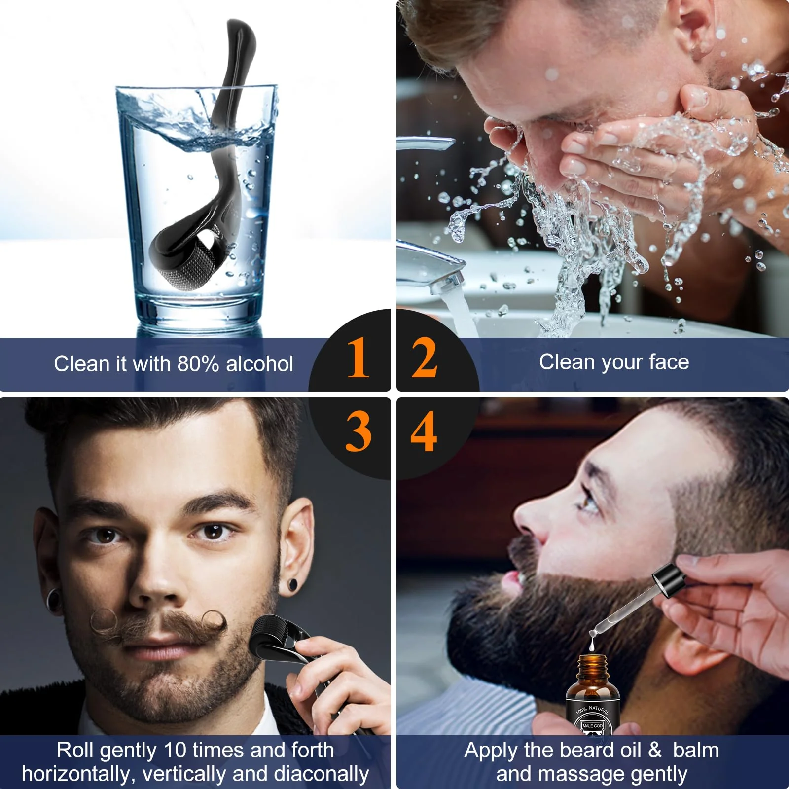 MALE GOD Beard Growth Kit, Beard Kit W/Beard Growth Oil (2 Bottles), Beard Balm, Beard Comb, Massager for Spot/Patchy Beard, Christmas Gifts for Men Him Boyfriend Husband - Image 3