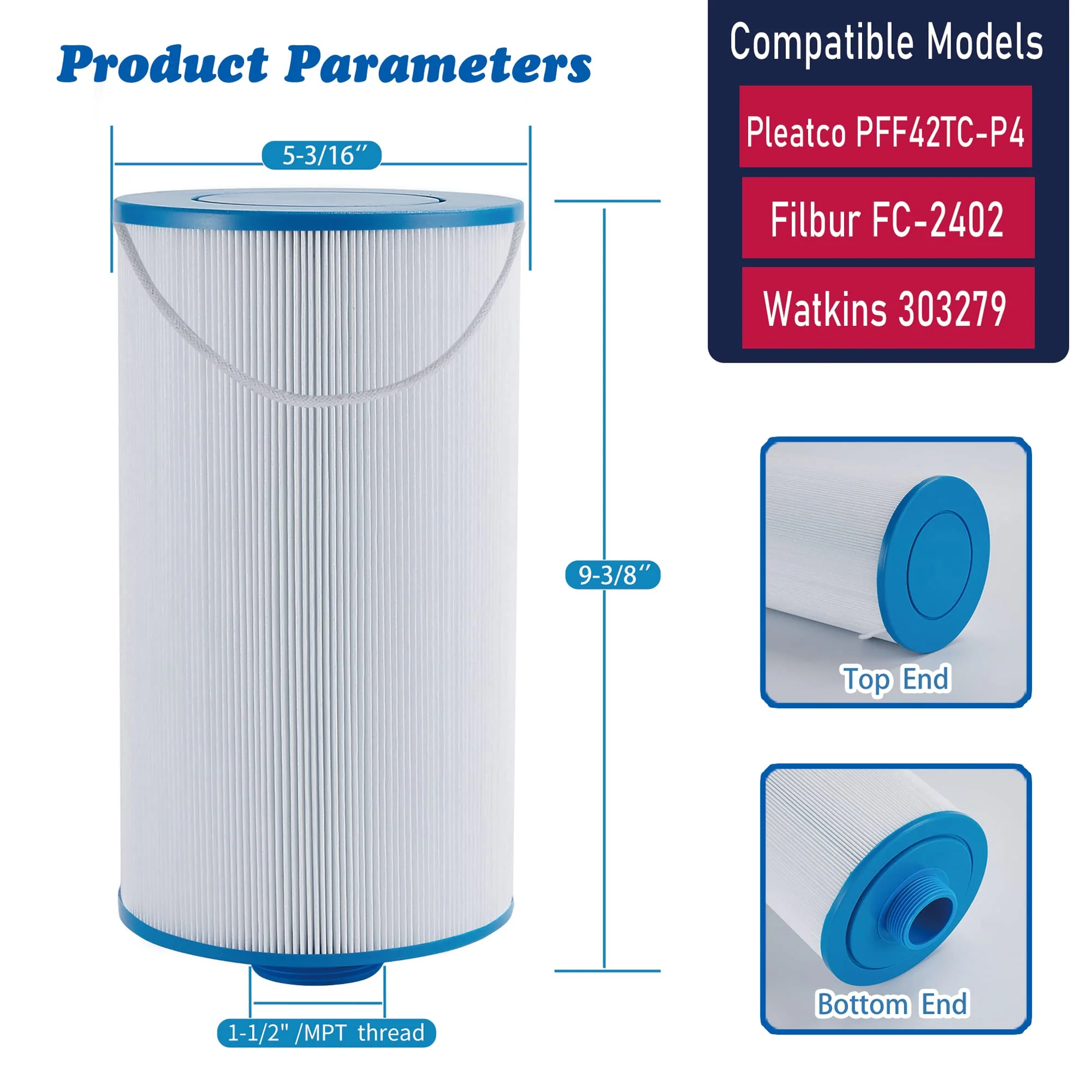 Mamokin 303279 Hot Tub Filter Replaces Filbur FC-2402, 5CH-37, PFF42TC-P4, 78460 and Lifesmart, AquaTerra, Fantasy, Freeflow, Simplicity, Bermuda, Aspire, Azure, Spa Filter-2 Pack - Image 7