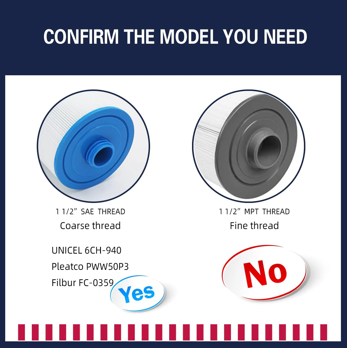Mamokin PWW50 Spa Filter, Replaces 6CH-940,Filbur FC-0359, 817-0050, 25252, 03FIL1400, PWW50P3(NOT PWW50P4), (1 1/2" Coarse Thread), Waterway Front Access Skimmer, SAE Thread Hot Tub Filter 2 Pack - Image 7