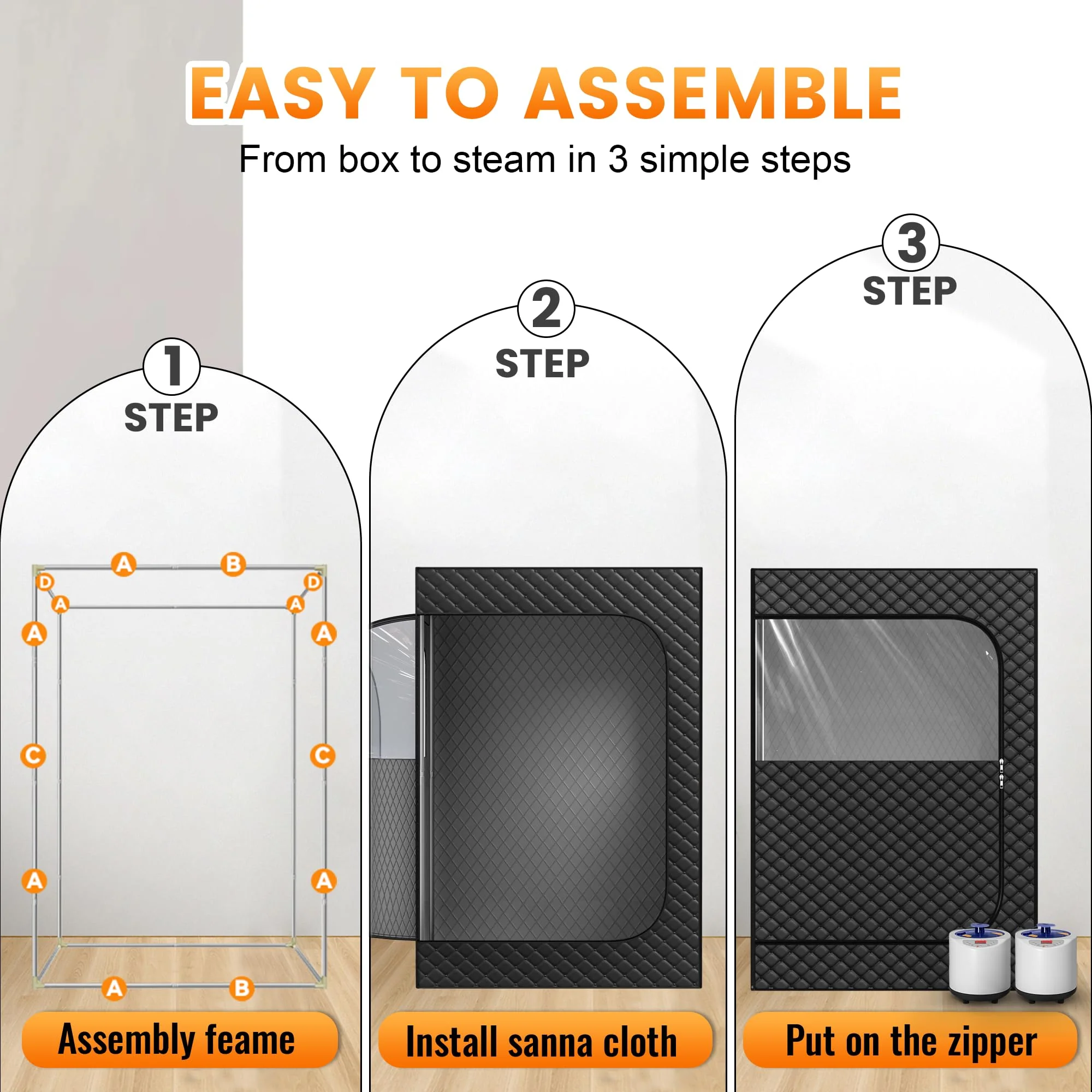Manastin 2 Person Portable Steam Sauna for Home, 1 or 2 Person Full Body Home Spa with 2 Foldable Chairs,9 Levels of Sauna Tent with Remote Control, (Black, Large) - Image 2