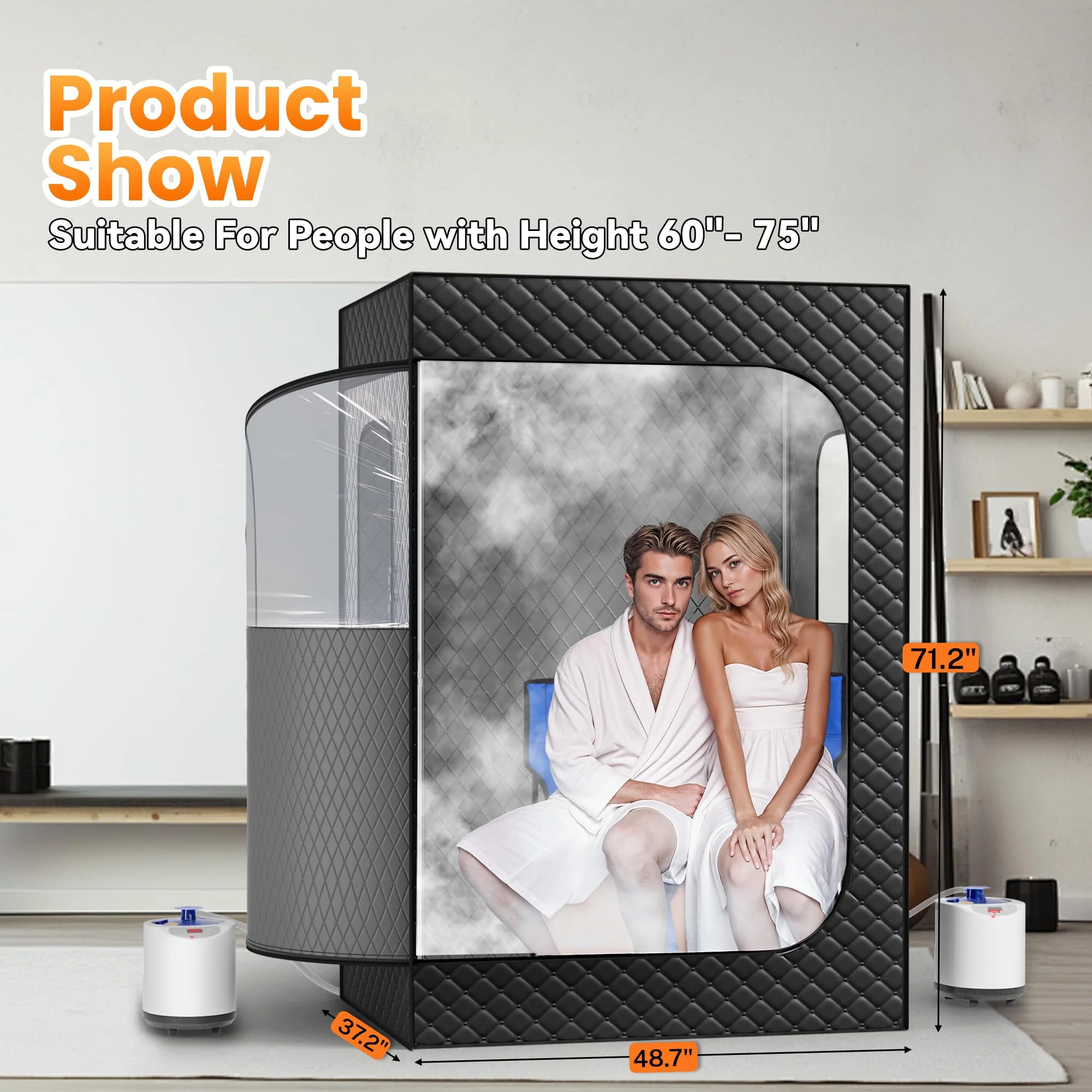 Manastin 2 Person Portable Steam Sauna for Home, 1 or 2 Person Full Body Home Spa with 2 Foldable Chairs,9 Levels of Sauna Tent with Remote Control, (Black, Large) - Image 8
