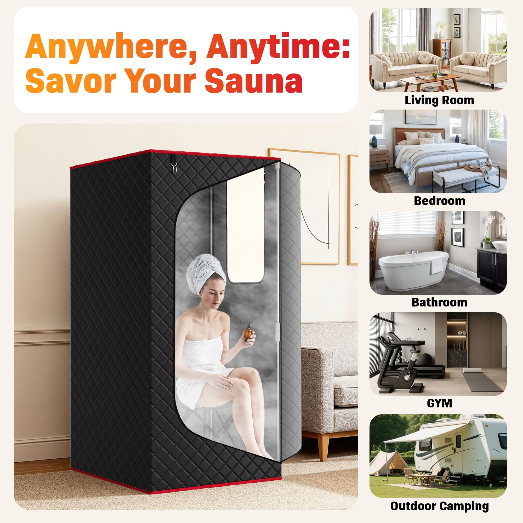 Manastin Upgraded Portable Steam Sauna for Home, Sauna Tent with 3L/1200W Steamer, XL Foldable and Remote Control, 99-Min Timer & 15 Power Levels, 2.6' x 2.6' x 5.9' Detox Spa for Relaxation,Jet Black - Image 2