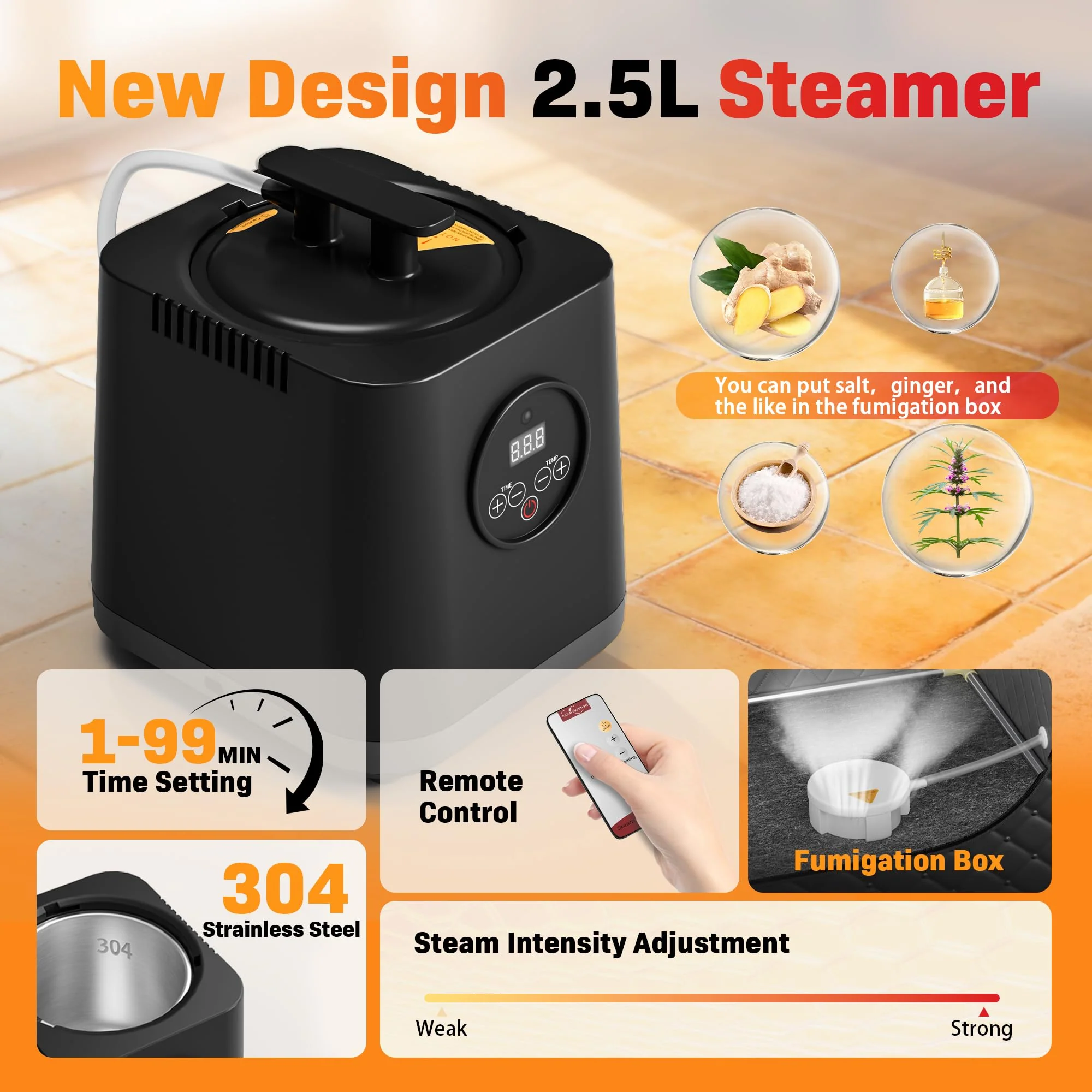 Manastin Upgraded Portable Steam Sauna for Home, Sauna Tent with 3L/1200W Steamer, XL Foldable and Remote Control, 99-Min Timer & 15 Power Levels, 2.6' x 2.6' x 5.9' Detox Spa for Relaxation,Jet Black - Image 5