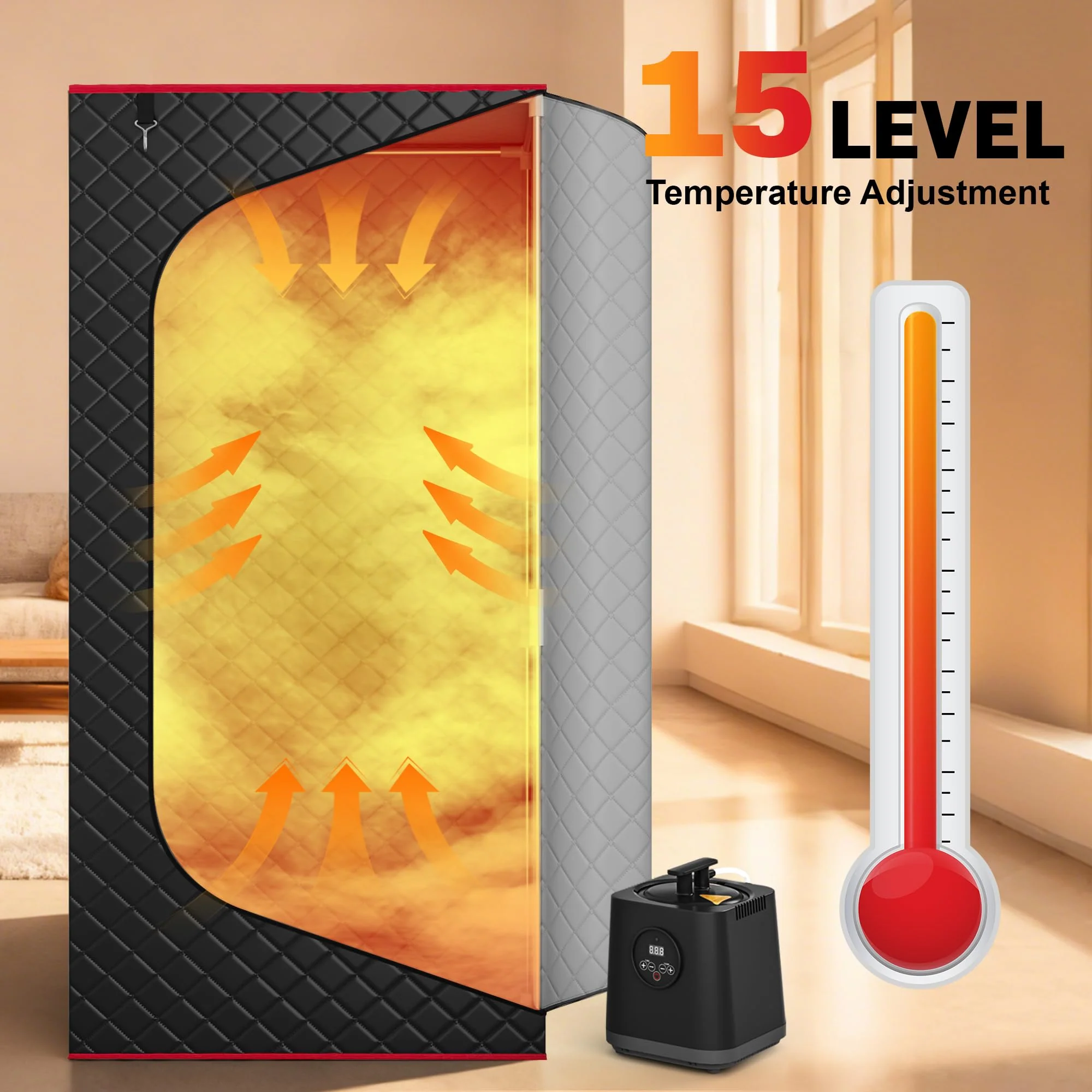 Manastin Upgraded Portable Steam Sauna for Home, Sauna Tent with 3L/1200W Steamer, XL Foldable and Remote Control, 99-Min Timer & 15 Power Levels, 2.6' x 2.6' x 5.9' Detox Spa for Relaxation,Jet Black - Image 7