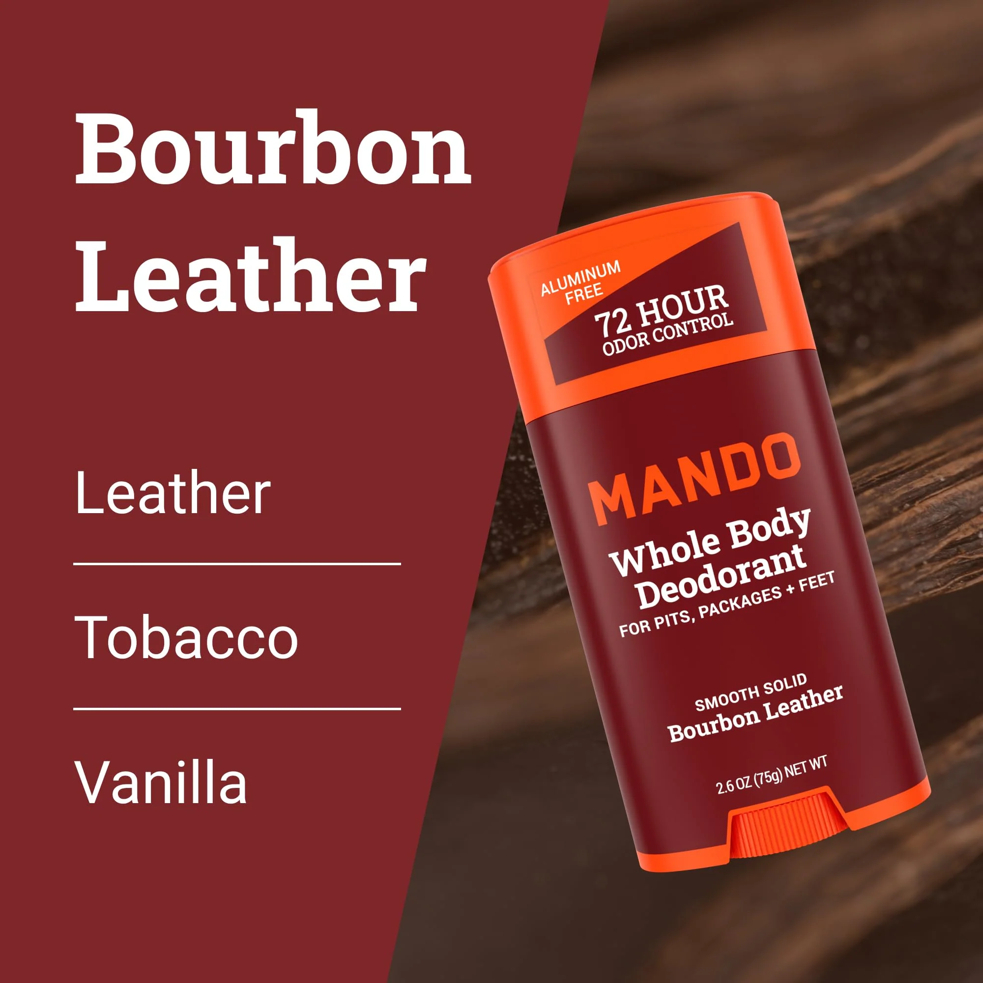 Mando Whole Body Deodorant For Men - Smooth Solid Stick - 72 Hour Odor Control - Aluminum Free, Baking Soda Free, Skin Safe - 2.6 Ounce (Pack of 2) - Bourbon Leather - Image 5