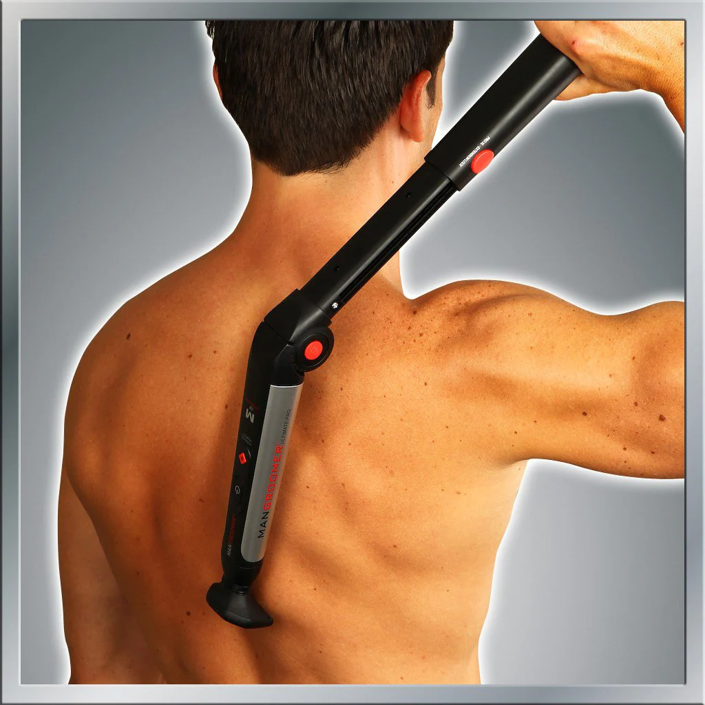 MANGROOMER Ultimate Pro Back Shaver with 2 Shock Absorber Flex Heads, Black and Red, 1 Count - Image 4