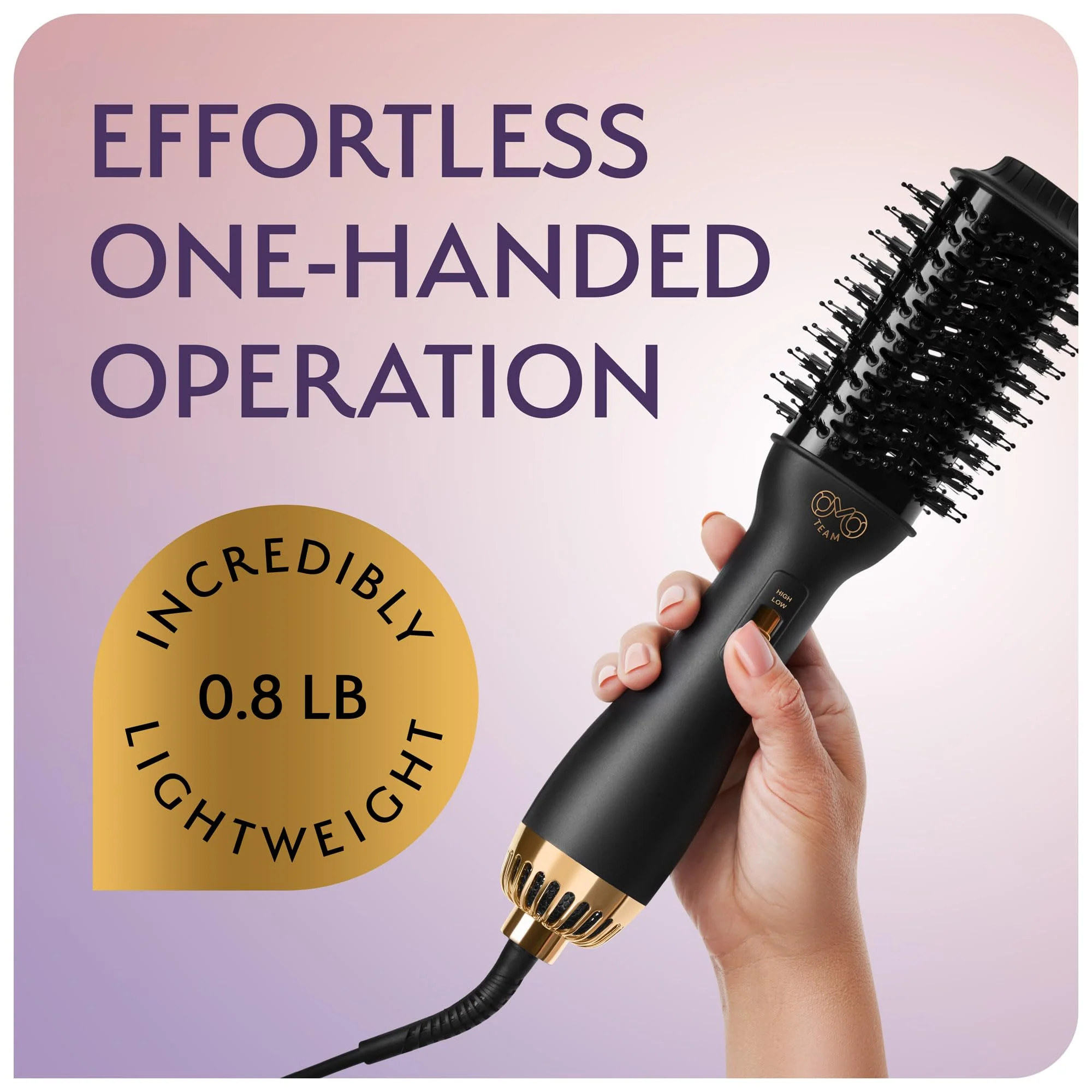 Manual Dual Voltage Blowout Hair Dryer Brush, Professional Hot Air Brush for European Travel 110V-120V/220V-240V, Black Gold Dryer and Volumizer for Women, 2.4 INCHES Oval Shape - Image 5