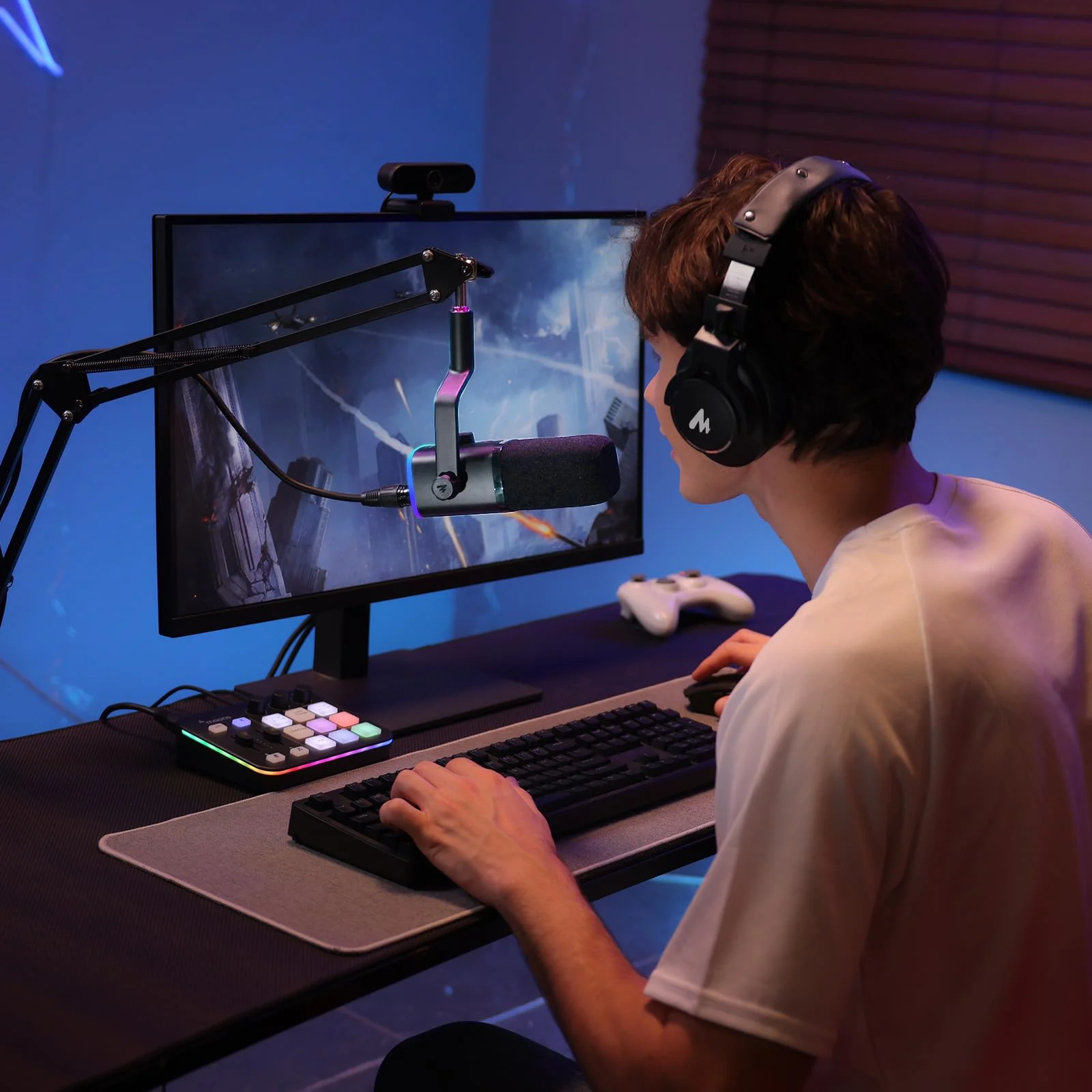 MAONO XLR/USB Gaming Microphone for PC, Dynamic Computer Mic for Streaming Podcasting, Noise Reduction, Mute, Volume Control, RGB Boom Mic for Vocal Recording,Voice-Over, PD100XS Black - Image 3