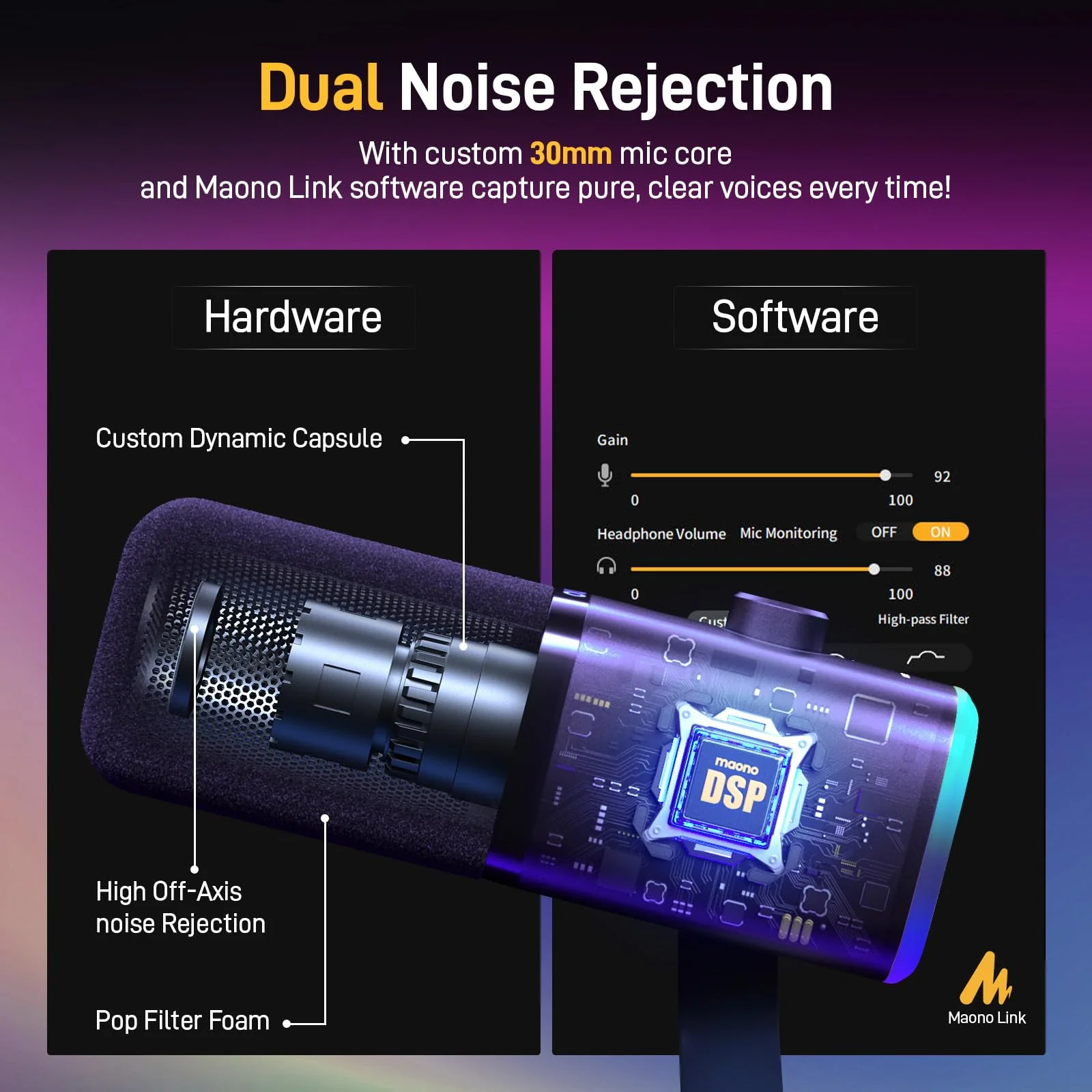 MAONO XLR/USB Gaming Microphone for PC, Dynamic Computer Mic for Streaming Podcasting, Noise Reduction, Mute, Volume Control, RGB Boom Mic for Vocal Recording,Voice-Over, PD100XS Black - Image 6
