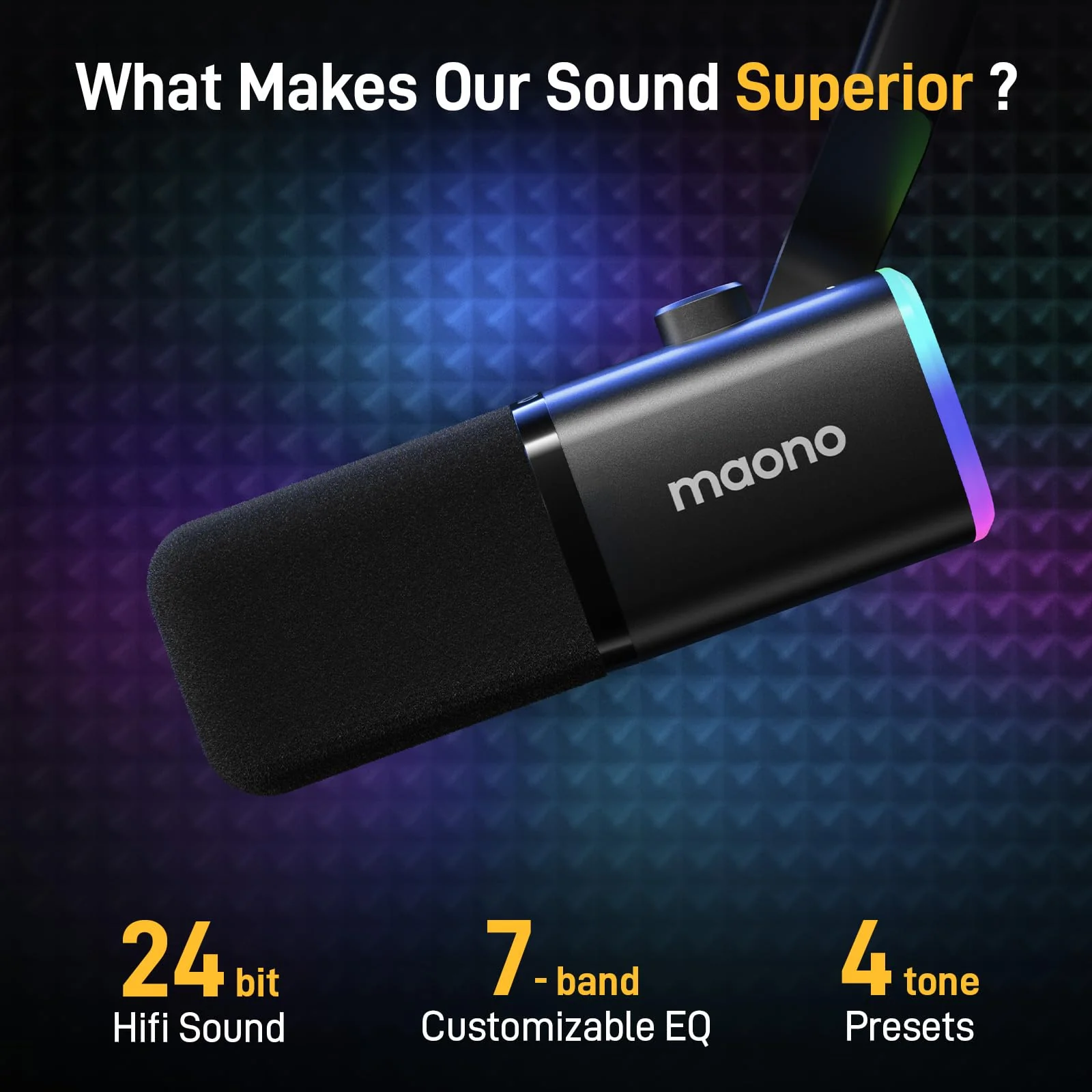 MAONO XLR/USB Gaming Microphone for PC, Dynamic Computer Mic for Streaming Podcasting, Noise Reduction, Mute, Volume Control, RGB Boom Mic for Vocal Recording,Voice-Over, PD100XS Black - Image 8