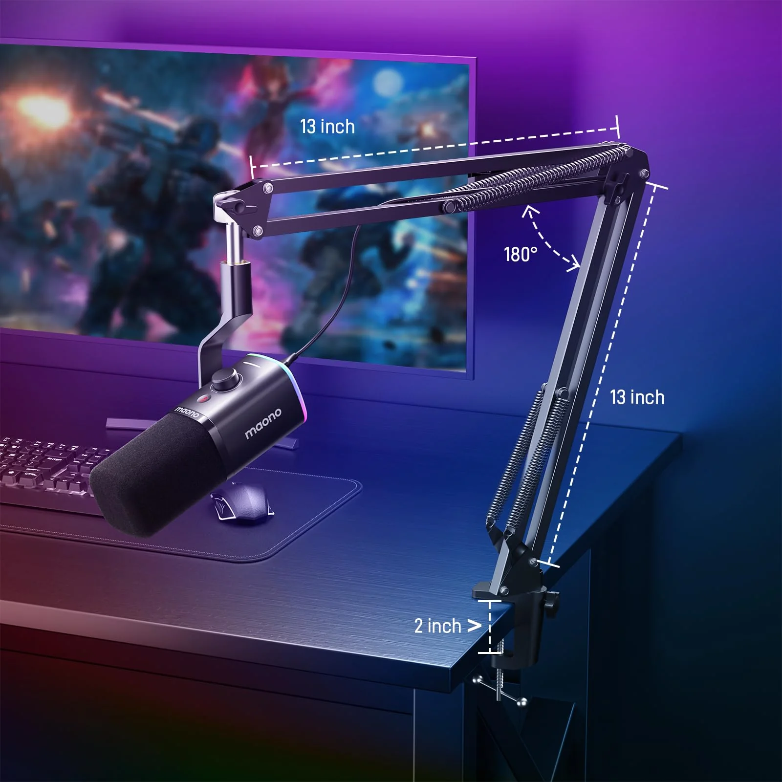 MAONO XLR/USB Gaming Microphone for PC, Dynamic Computer Mic for Streaming Podcasting, Noise Reduction, Mute, Volume Control, RGB Boom Mic for Vocal Recording,Voice-Over, PD100XS Black - Image 9