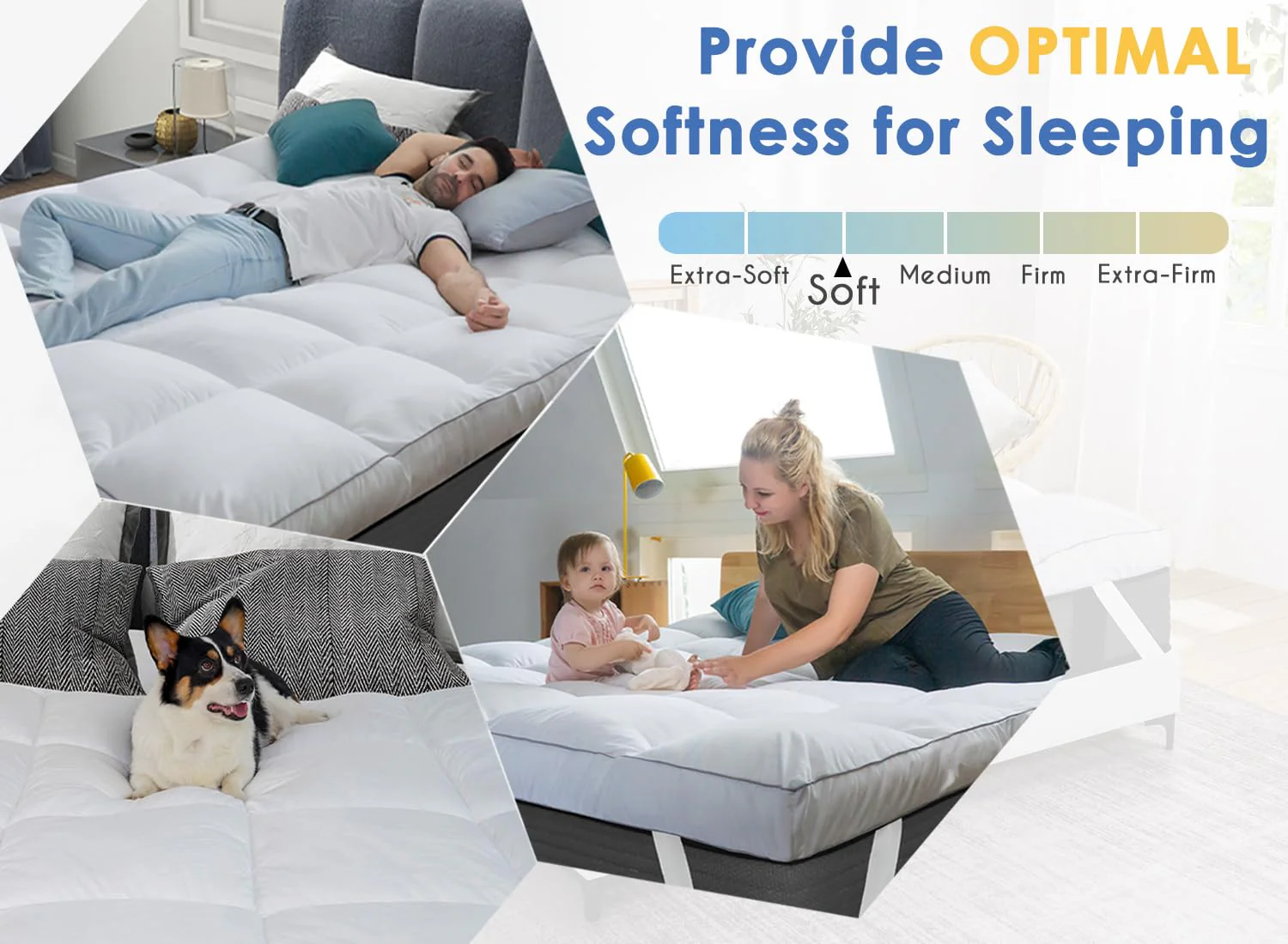 Marine Moon Mattress Topper Queen, Cooling Pillow Top Mattress Topper, Extra Thick Plush Mattress Pad Cover, Overfilled with 7D Down Alternative, Relief Back Pain, Soften Hard Mattress, 80'' x 60'' - Image 6