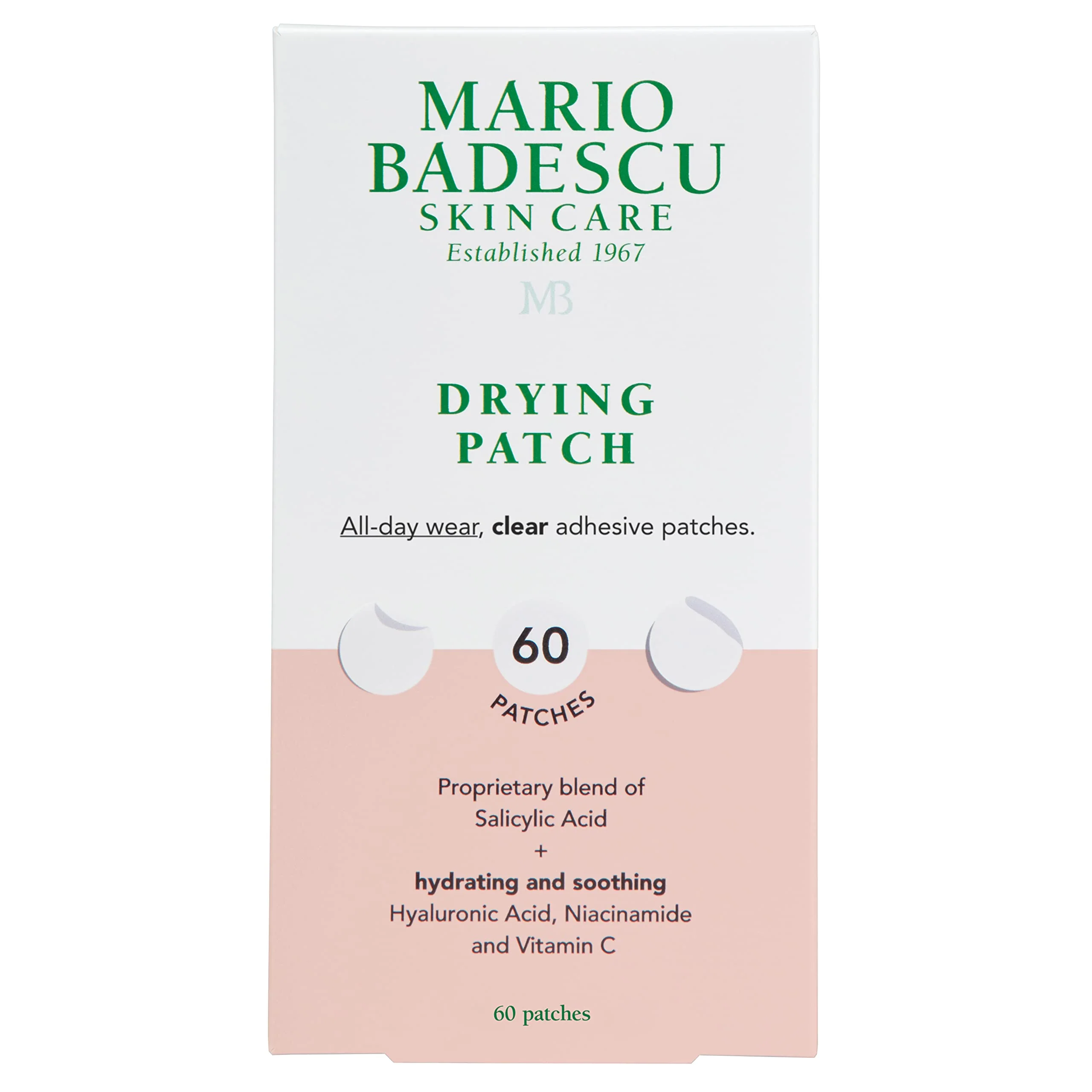 Mario Badescu Drying Patch Blemish Covering, Invisible Spot Treatment, Absorbing All Day Polymer Adhesion with Vitamin C, Vegan & Cruelty Free, Strong Hold (60 Patches, 12mm), Clear