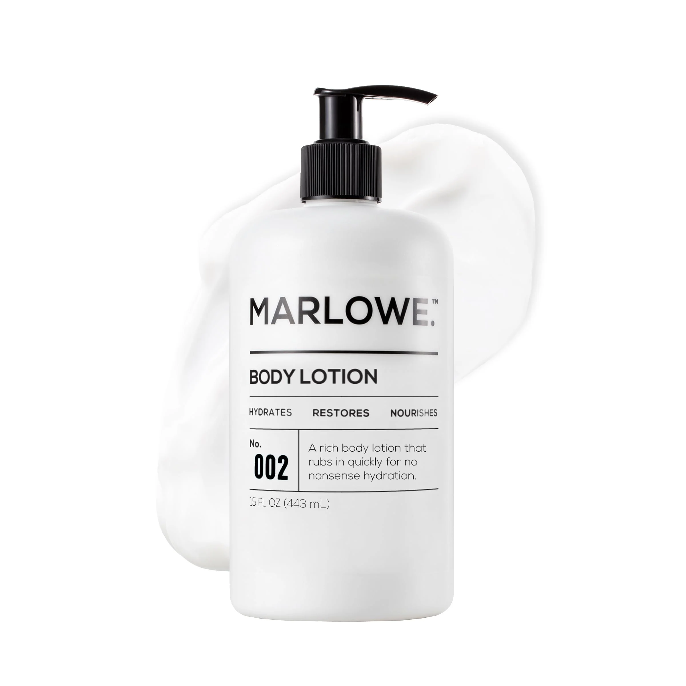 MARLOWE. No. 002 Body Lotion for Men, 15 oz Pump, Original, Revitalizing Dry Skin Lotion with Aloe Vera & Amino Acids, Hydrates & Nourishes, Lightly Scented