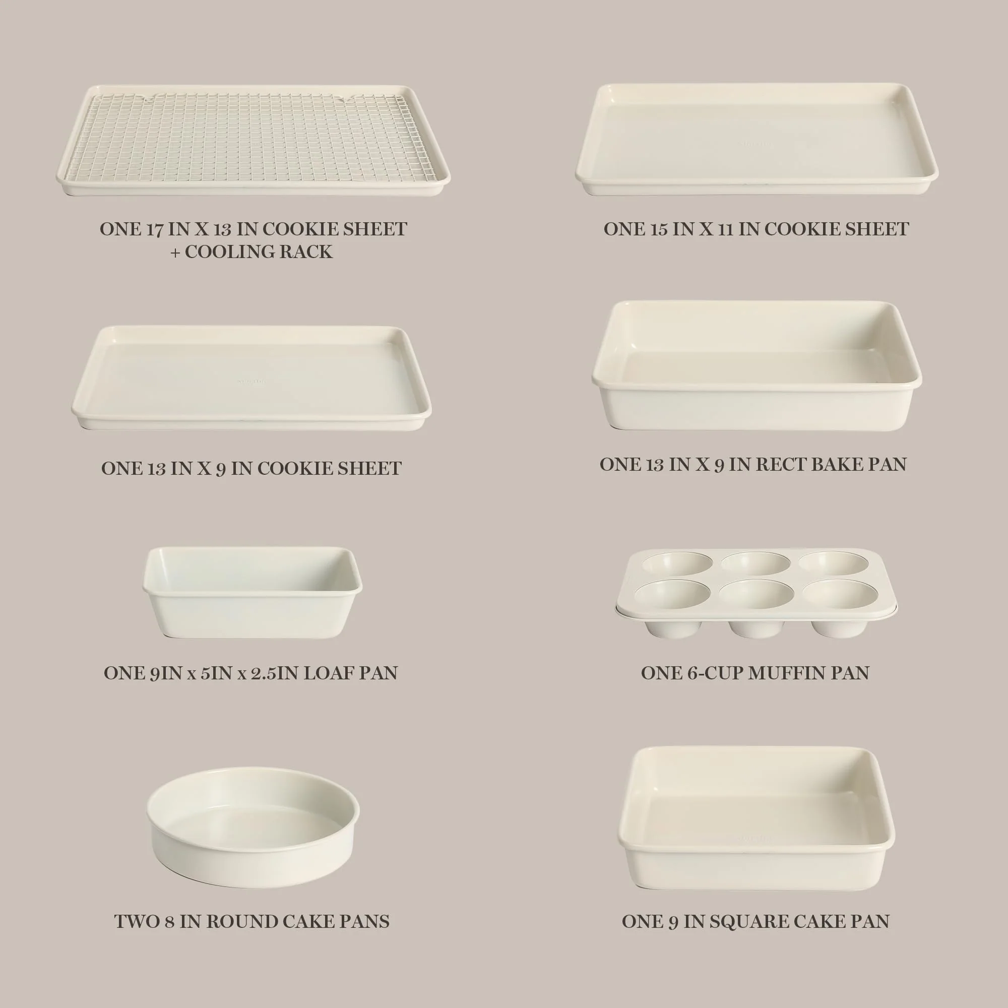 Martha Stewart Gallen 10 Piece Baking Pans Ceramic PFA Free Non Toxic Non Stick Bakeware Set - Linen White - Image 6