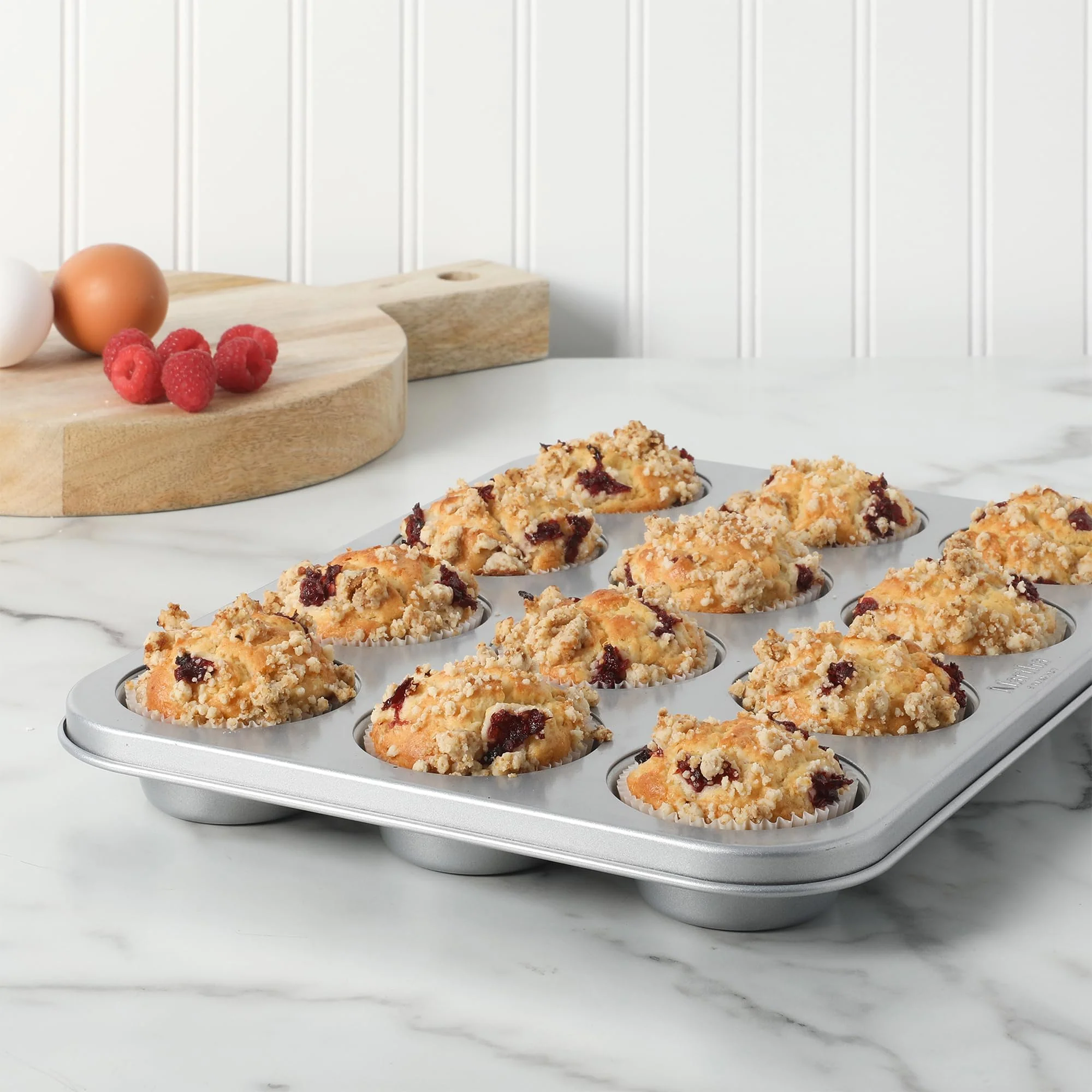 Martha Stewart Gallen 12 Cup Nonstick Carbon Steel Muffin/Cupcake Pan - Silver - Image 2