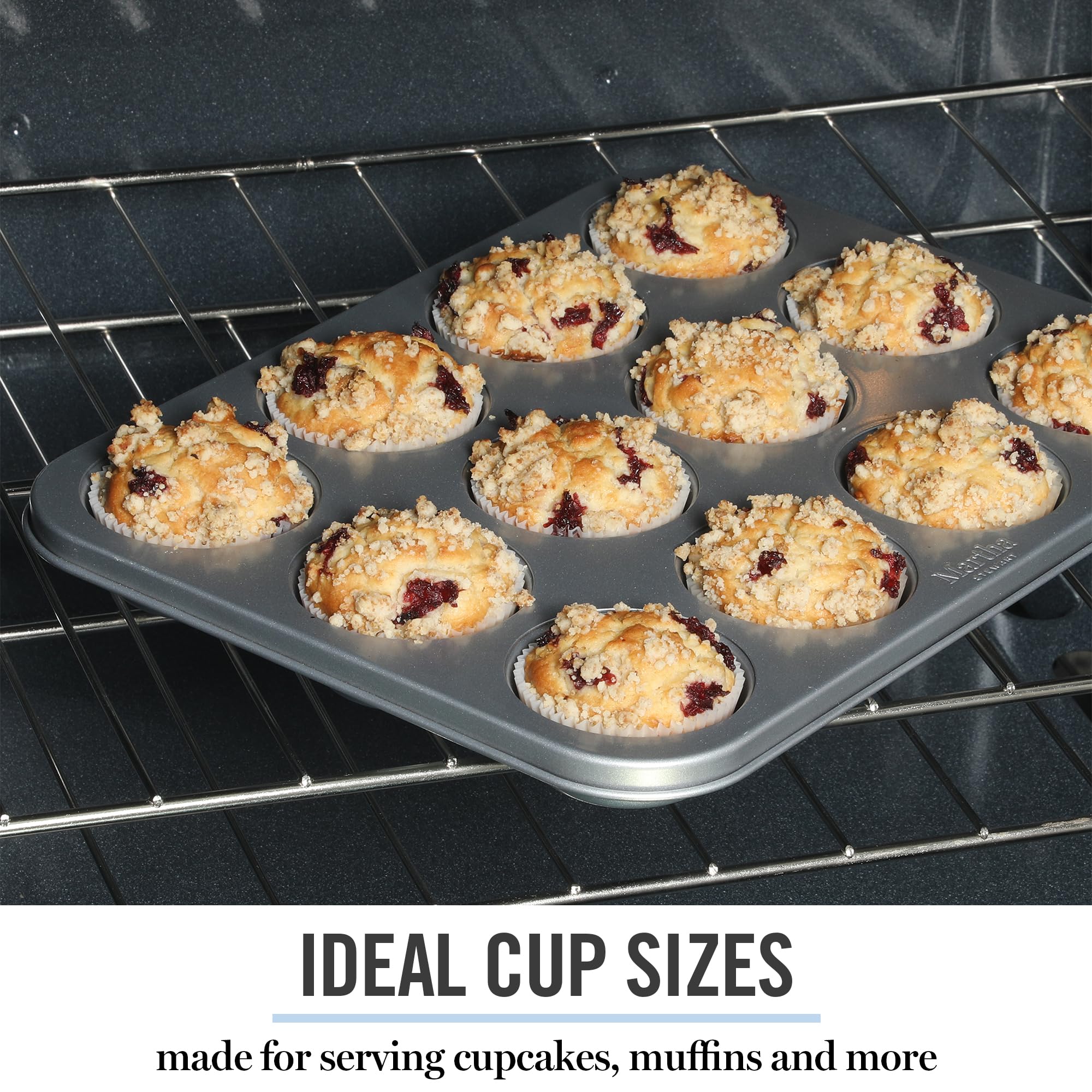 Martha Stewart Gallen 12 Cup Nonstick Carbon Steel Muffin/Cupcake Pan - Silver - Image 3