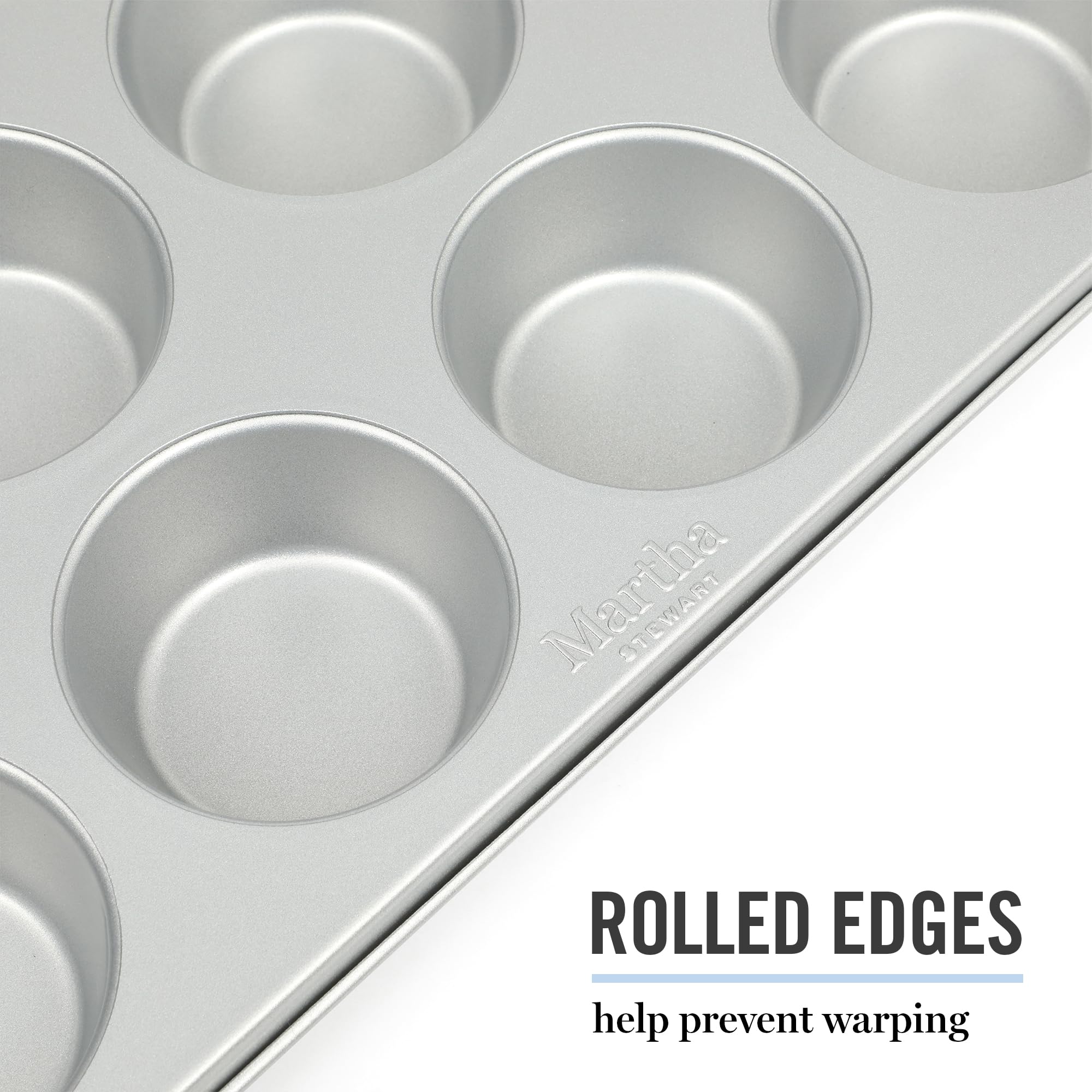 Martha Stewart Gallen 12 Cup Nonstick Carbon Steel Muffin/Cupcake Pan - Silver - Image 4