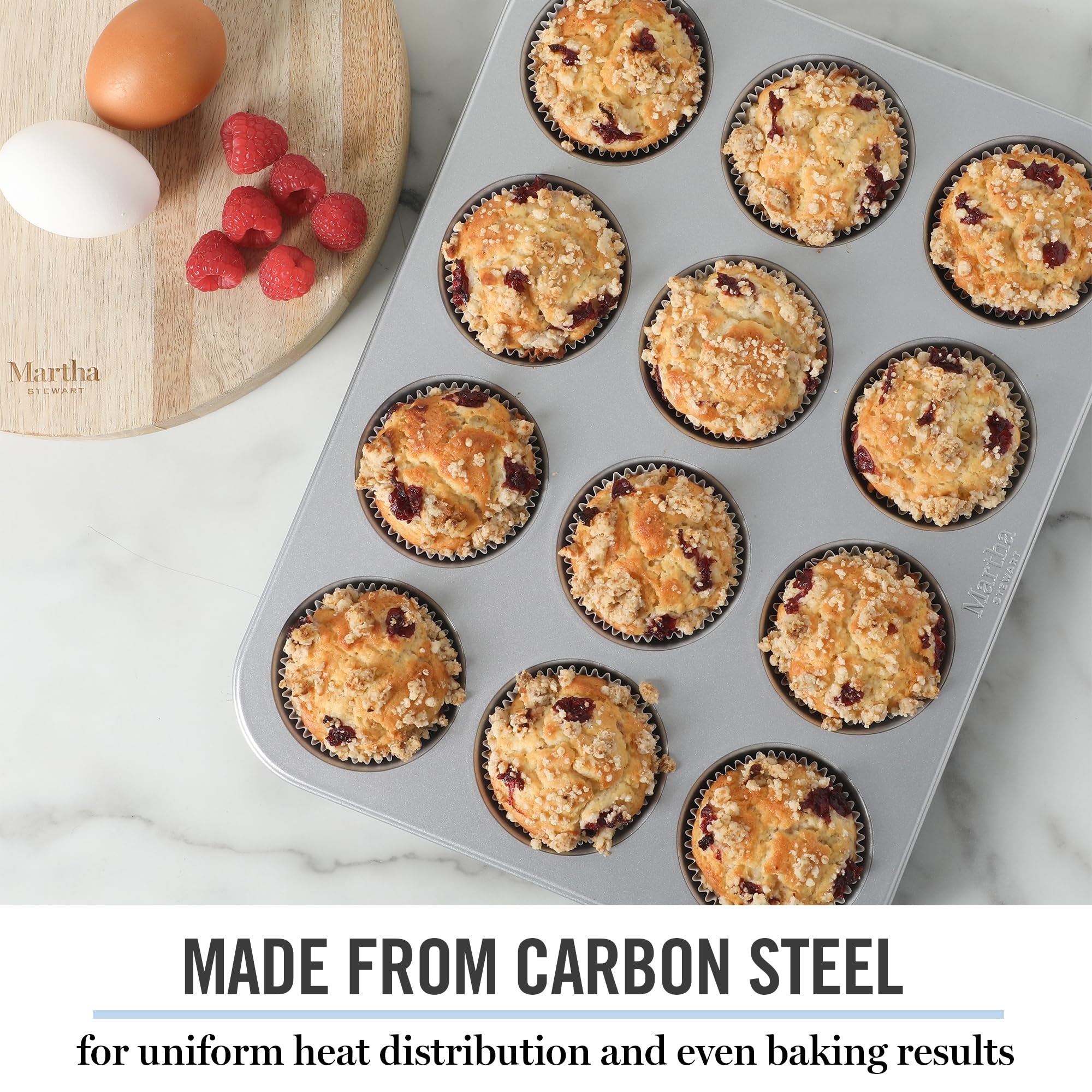 Martha Stewart Gallen 12 Cup Nonstick Carbon Steel Muffin/Cupcake Pan - Silver - Image 5