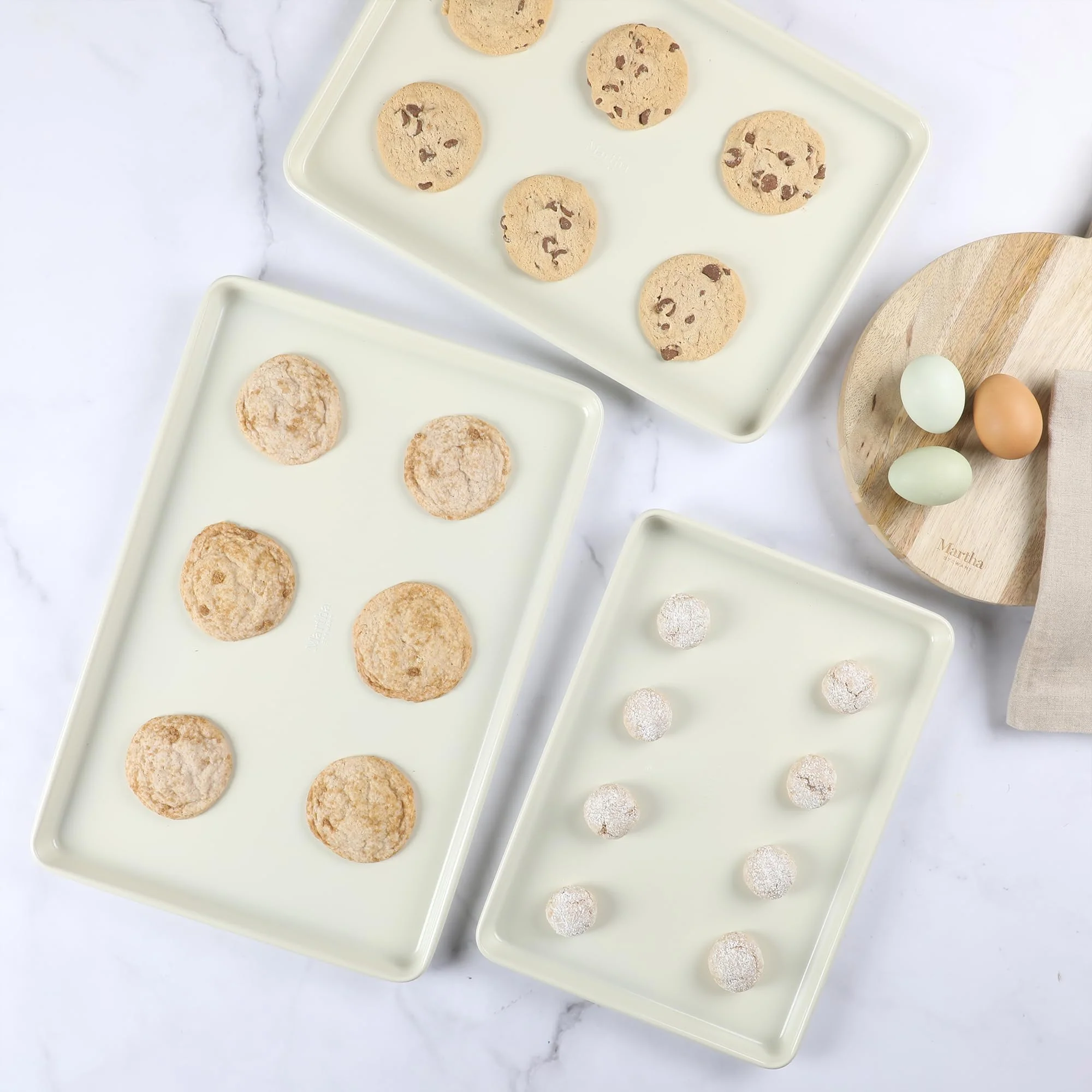 Martha Stewart Gallen 3-Piece Cookie Sheet Set – 13", 15", 17" Baking Pans, Ceramic Nonstick, PFA-Free, Carbon Steel – Oven Safe to 450°F, Warp-Resistant, Easy to Clean - Linen White - Image 3