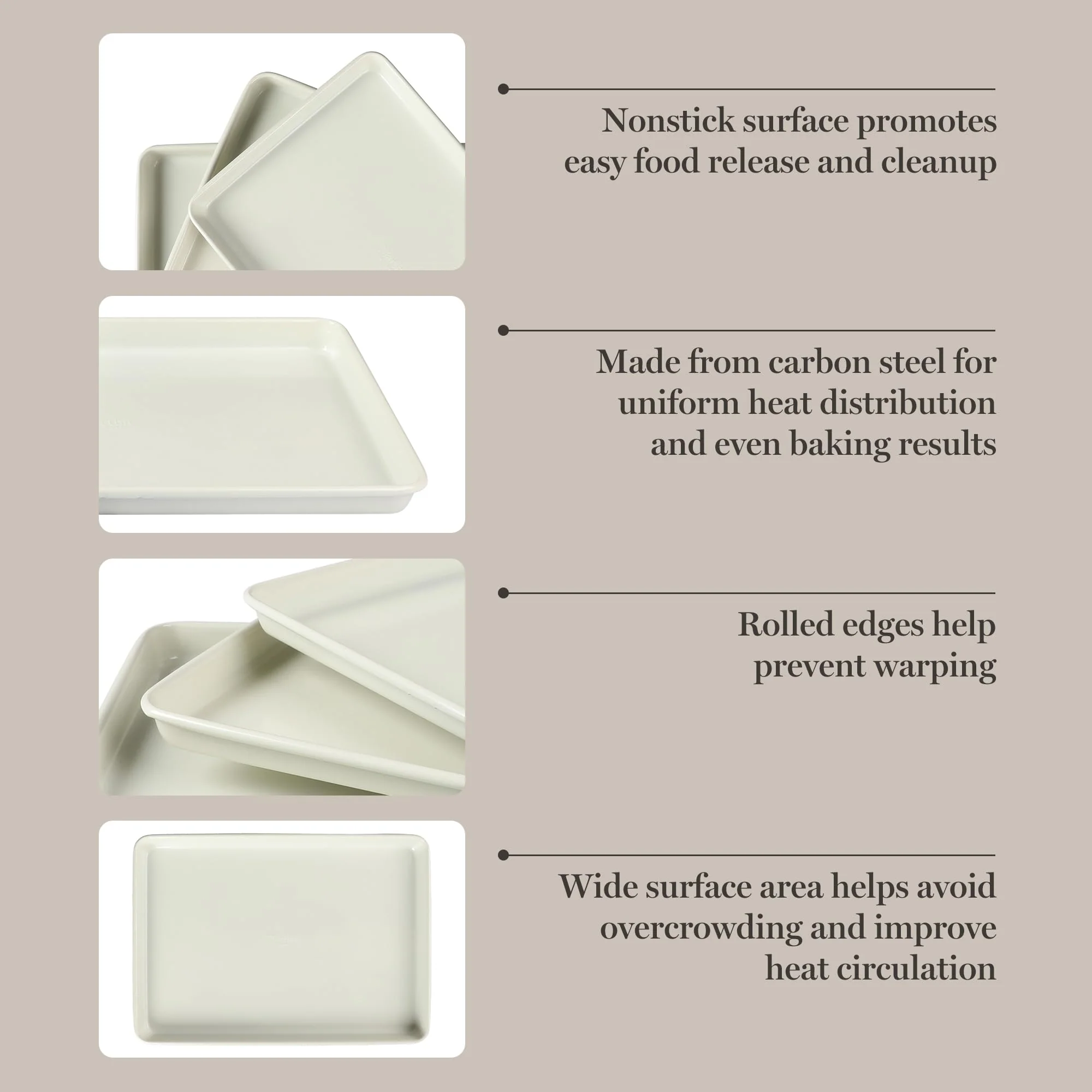 Martha Stewart Gallen 3-Piece Cookie Sheet Set – 13", 15", 17" Baking Pans, Ceramic Nonstick, PFA-Free, Carbon Steel – Oven Safe to 450°F, Warp-Resistant, Easy to Clean - Linen White - Image 4