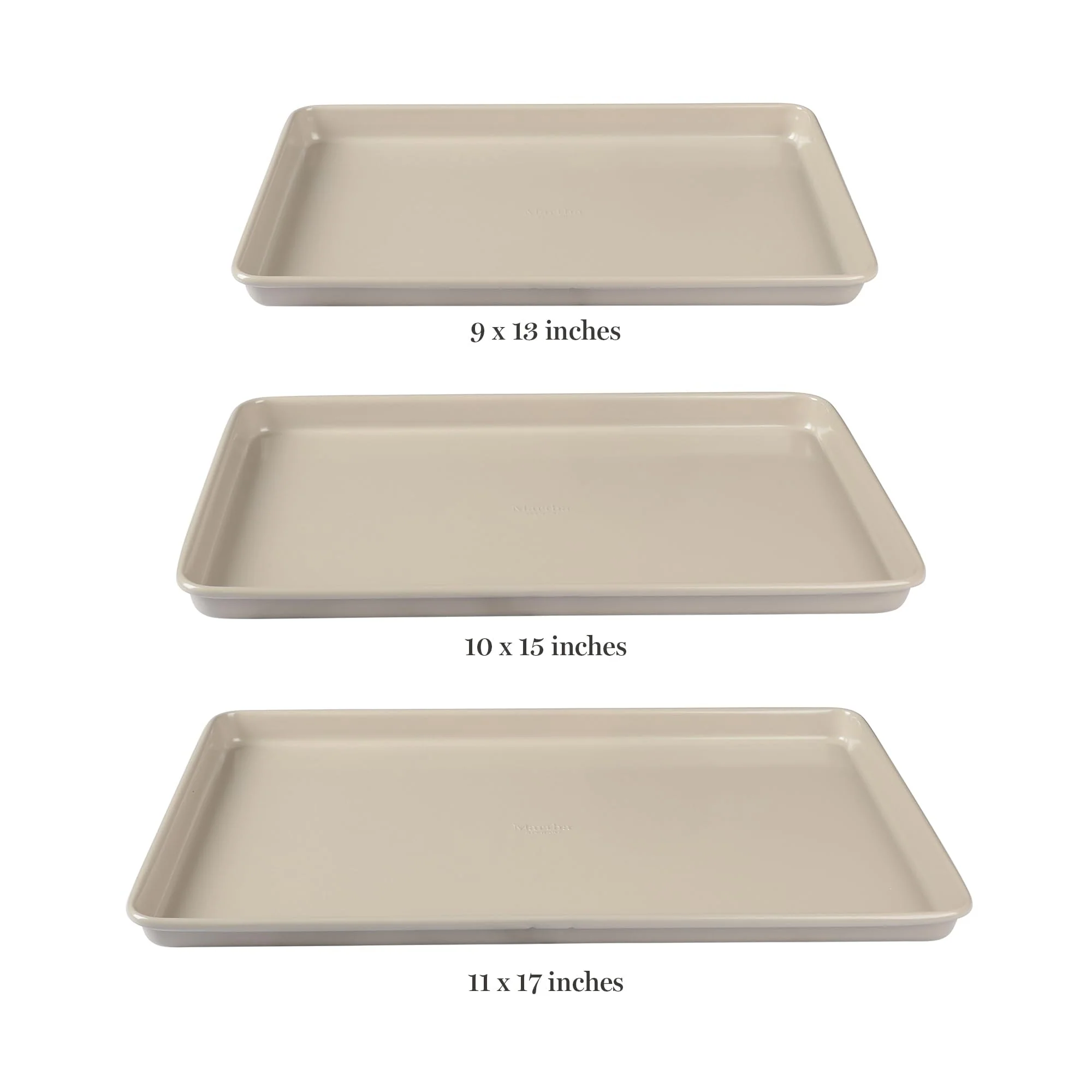 Martha Stewart Gallen 3-Piece Cookie Sheet Set – 13", 15", 17" Baking Pans, Ceramic Nonstick, PFA-Free, Carbon Steel – Oven Safe to 450°F, Warp-Resistant, Easy to Clean - Taupe - Image 5