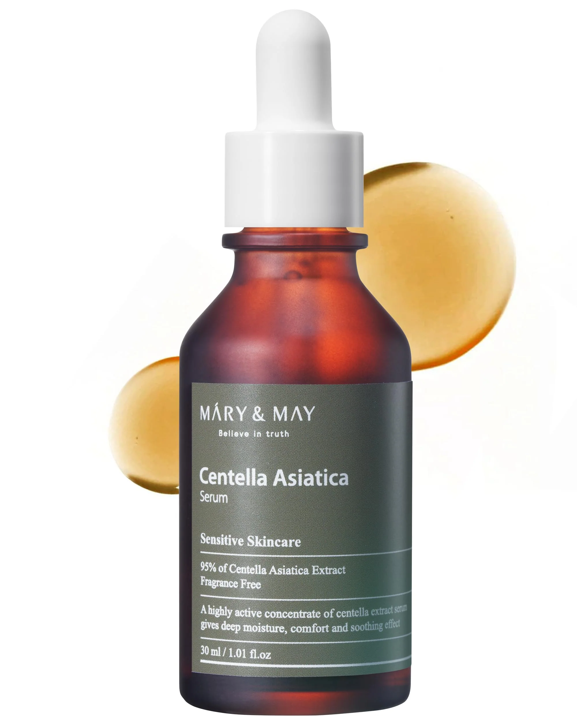 Mary&May Centella Asiatica Serum - 95% of Cica Extracxt for Instant Skin Soothing, Regeneration, and Elasticity Improvement - Korean Face Serum, Fragrance-Free, 1.01 fl.oz.