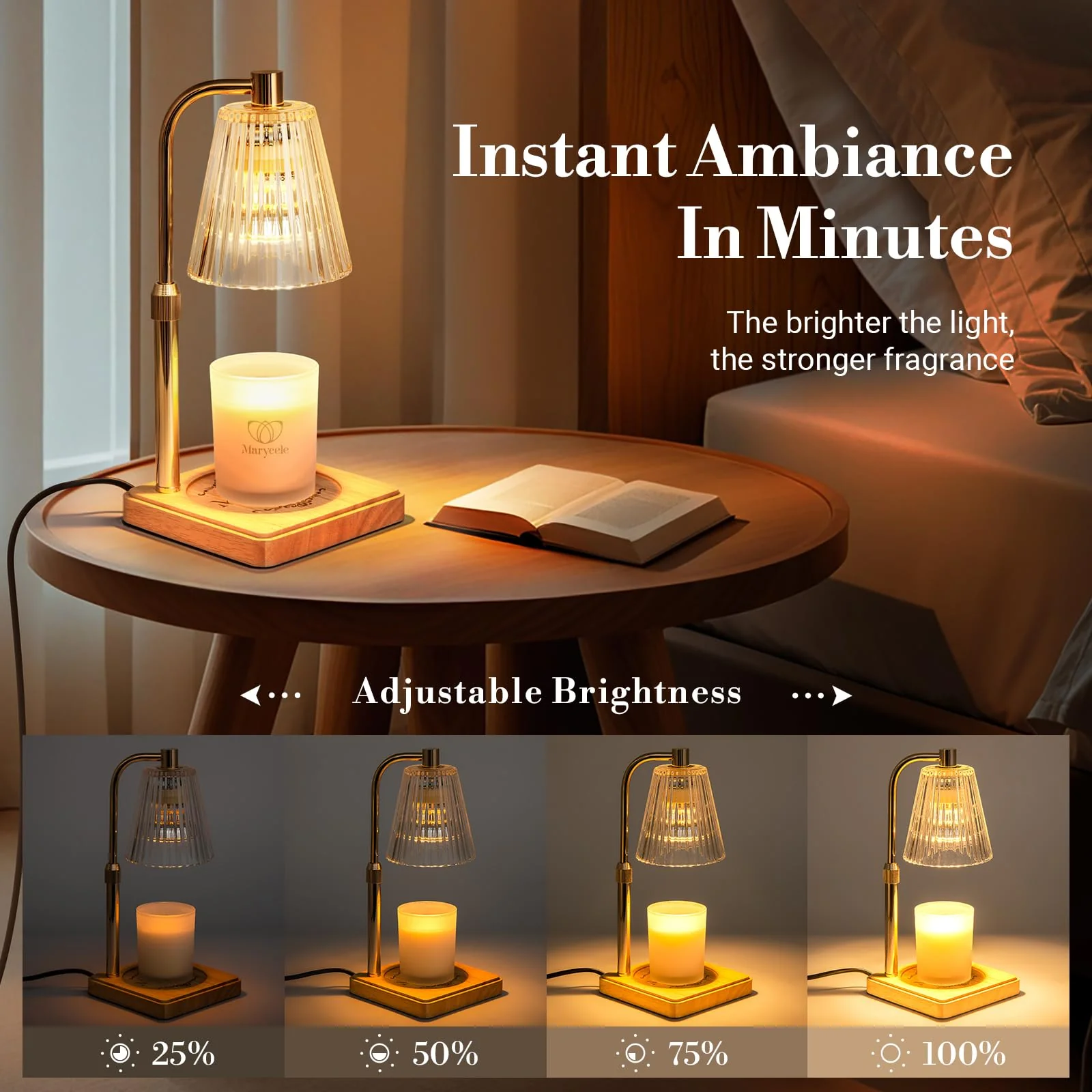 Marycele Candle Warmer Lamp with Timer Dimmer, Christmas Birthday Gifts for Mom Women Sister Her, House Warming Gifts, Thanksgiving Decorations for Office Room Home Decor, Clear Adjustable Wax Warmer - Image 4