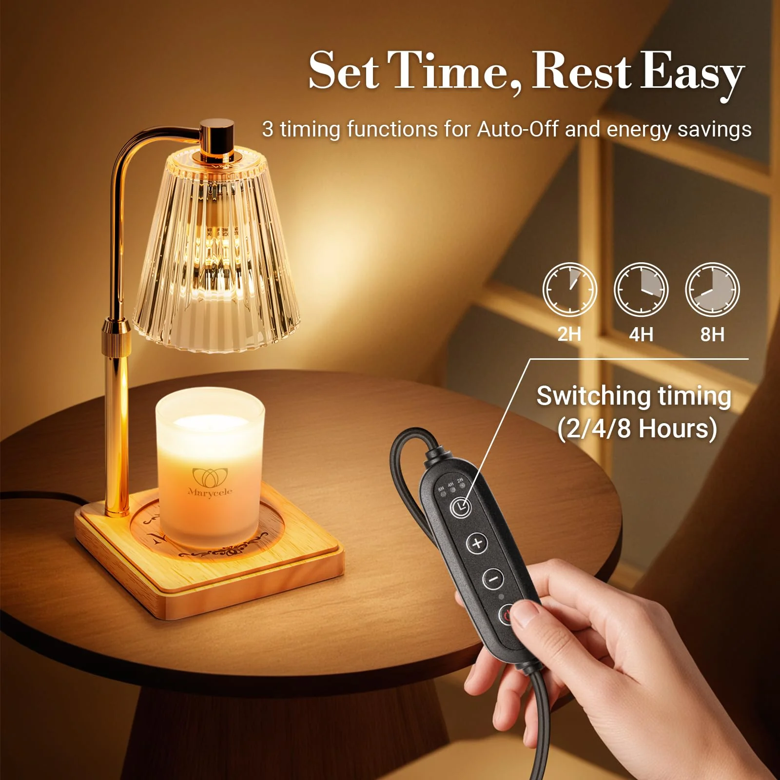 Marycele Candle Warmer Lamp with Timer Dimmer, Christmas Birthday Gifts for Mom Women Sister Her, House Warming Gifts, Thanksgiving Decorations for Office Room Home Decor, Clear Adjustable Wax Warmer - Image 5