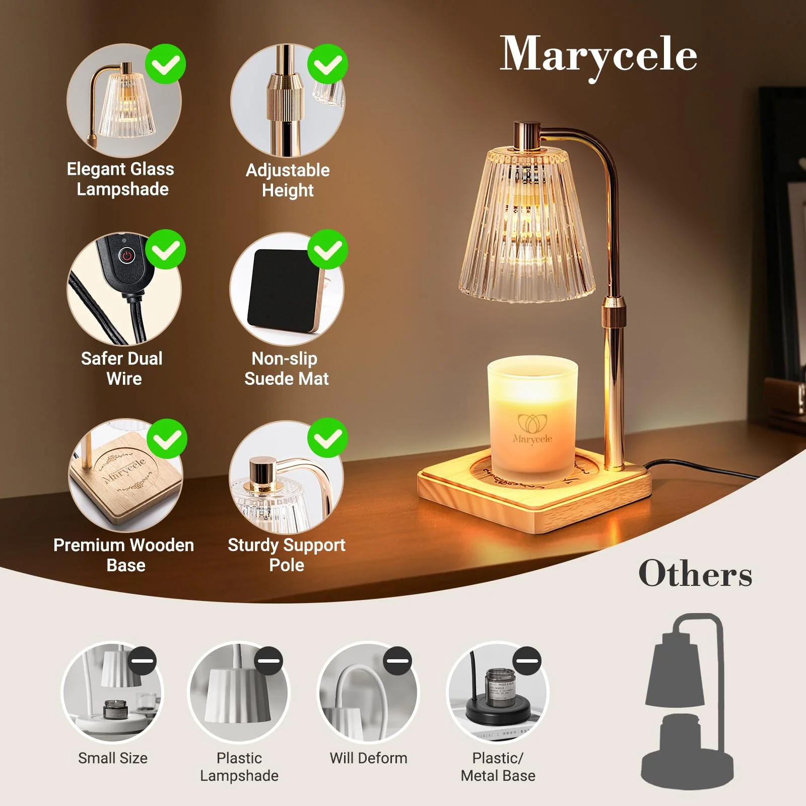 Marycele Candle Warmer Lamp with Timer Dimmer, Christmas Birthday Gifts for Mom Women Sister Her, House Warming Gifts, Thanksgiving Decorations for Office Room Home Decor, Clear Adjustable Wax Warmer - Image 6