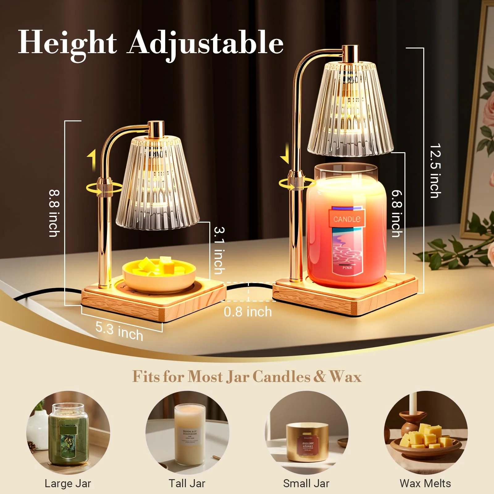 Marycele Candle Warmer Lamp with Timer Dimmer, Christmas Birthday Gifts for Mom Women Sister Her, House Warming Gifts, Thanksgiving Decorations for Office Room Home Decor, Clear Adjustable Wax Warmer - Image 7