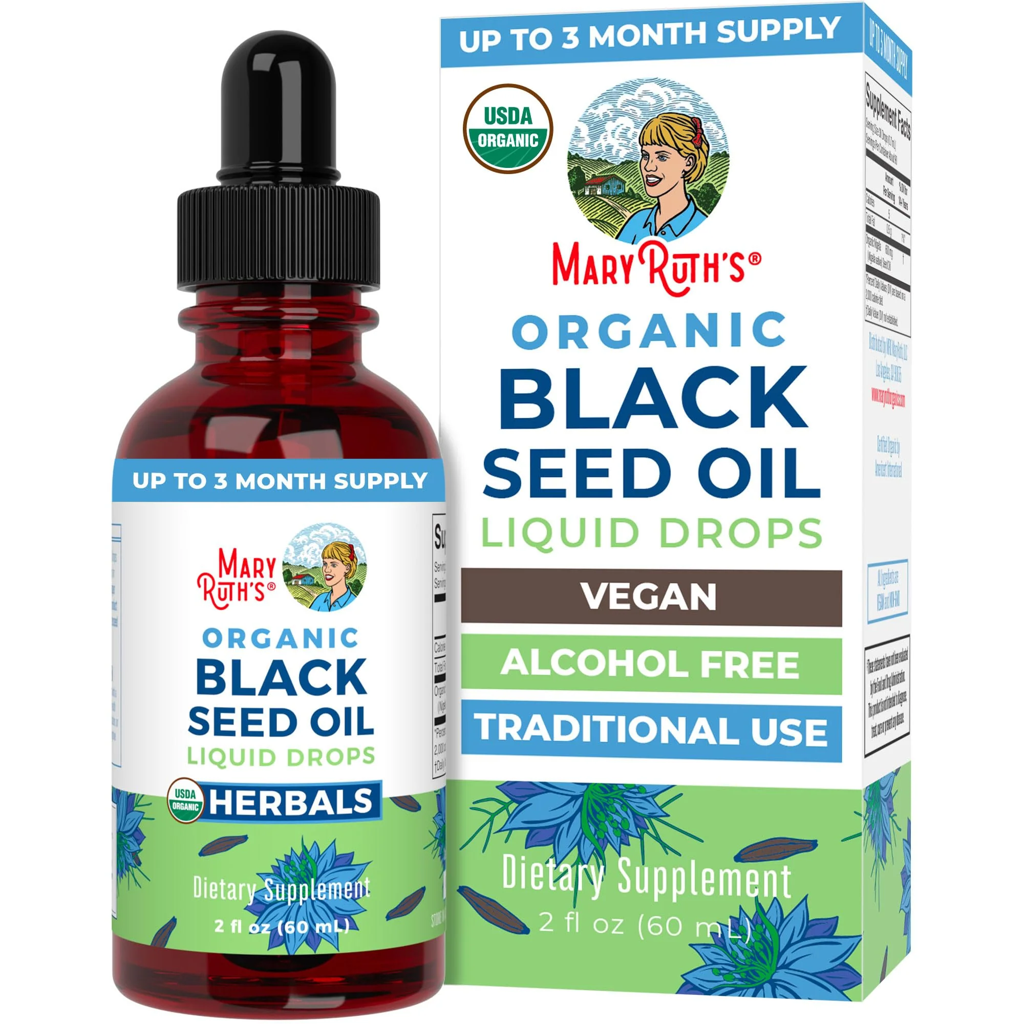 MaryRuth Organics Black Seed Oil Liquid Drops Cold Pressed | 3 Month Supply | USDA Organic Black Cumin Seed Oil | Immune Support | Respiratory Health | Sugar&Gluten Free | Vegan | Non-GMO | 2 Fl Oz
