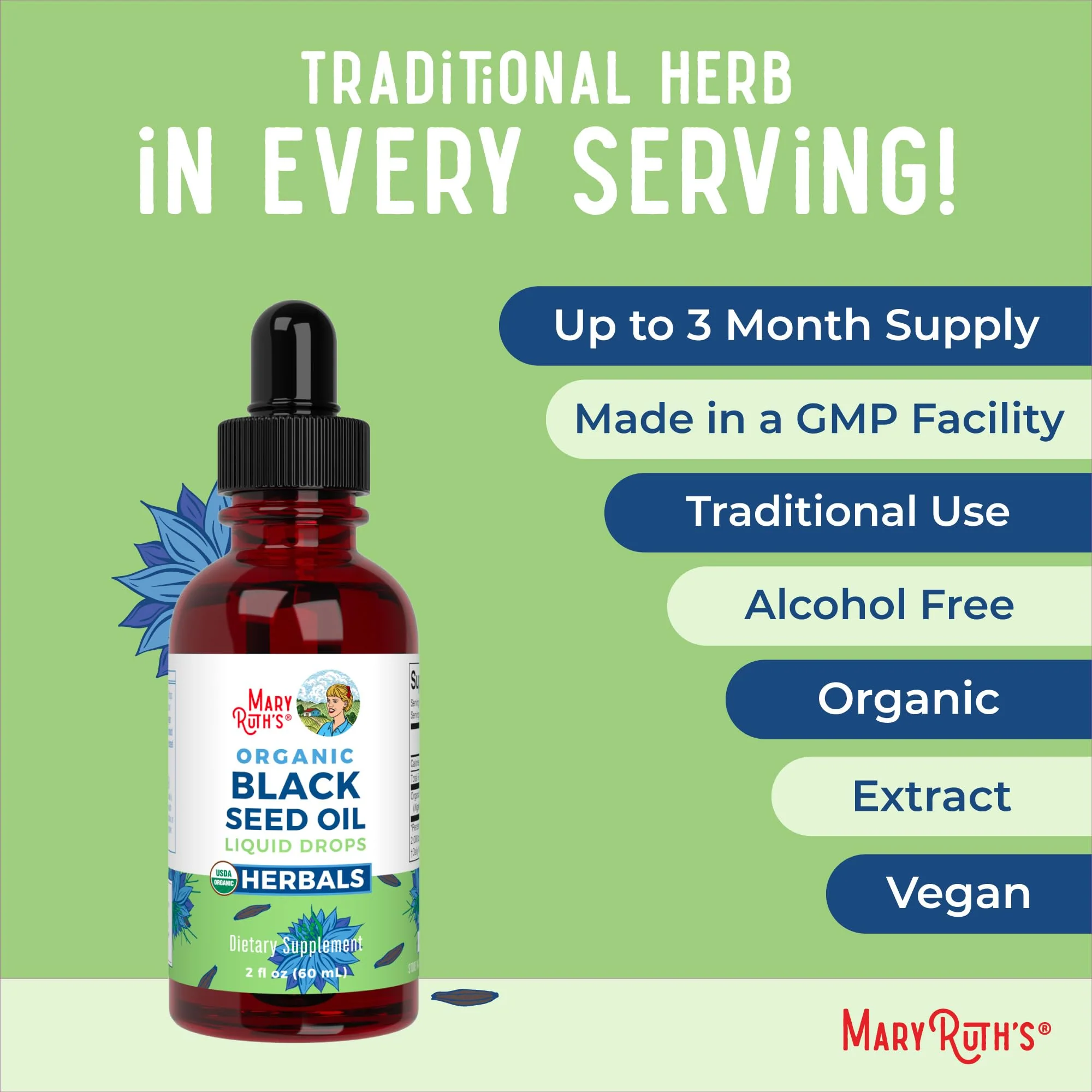 MaryRuth Organics Black Seed Oil Liquid Drops Cold Pressed | 3 Month Supply | USDA Organic Black Cumin Seed Oil | Immune Support | Respiratory Health | Sugar&Gluten Free | Vegan | Non-GMO | 2 Fl Oz - Image 4