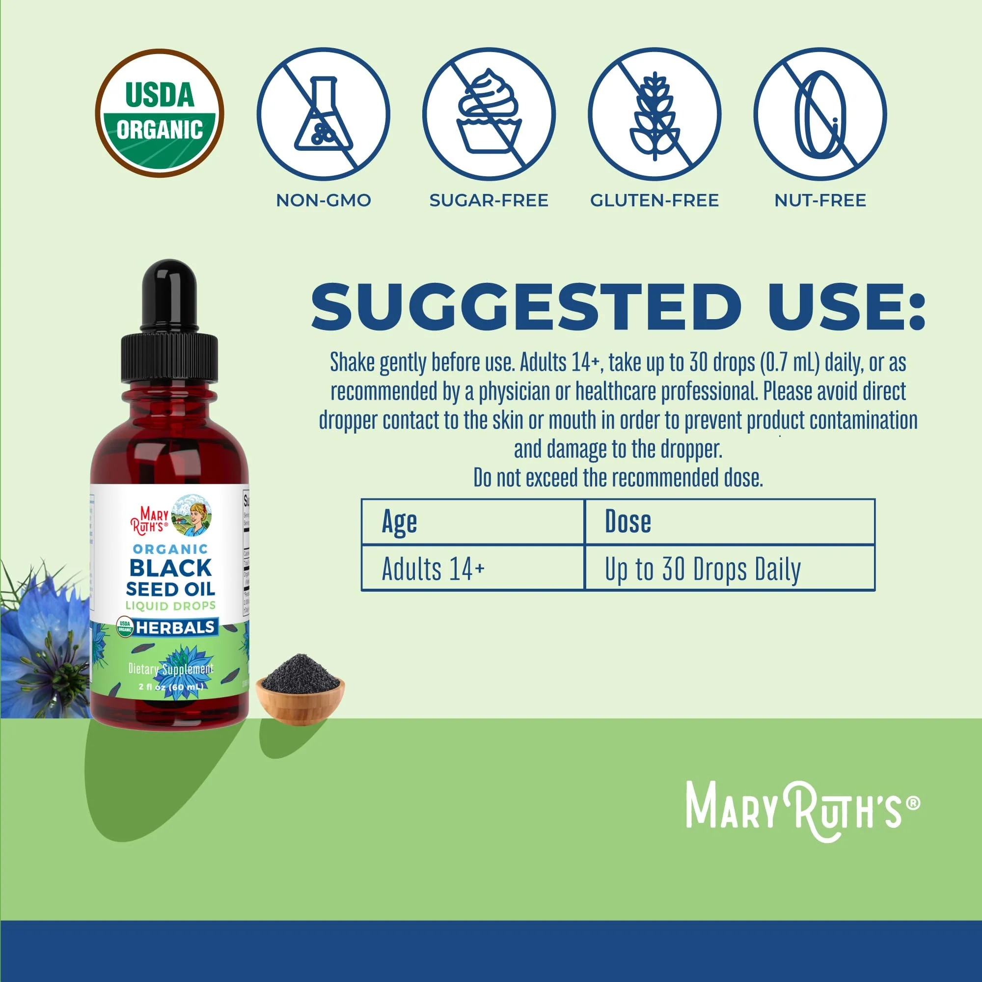 MaryRuth Organics Black Seed Oil Liquid Drops Cold Pressed | 3 Month Supply | USDA Organic Black Cumin Seed Oil | Immune Support | Respiratory Health | Sugar&Gluten Free | Vegan | Non-GMO | 2 Fl Oz - Image 8